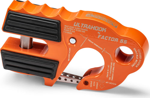 Factor 55 Closed System Shackle Pin Mount Ultrahook, Designed for Steel Cables and Synthetic Ropes - Orange