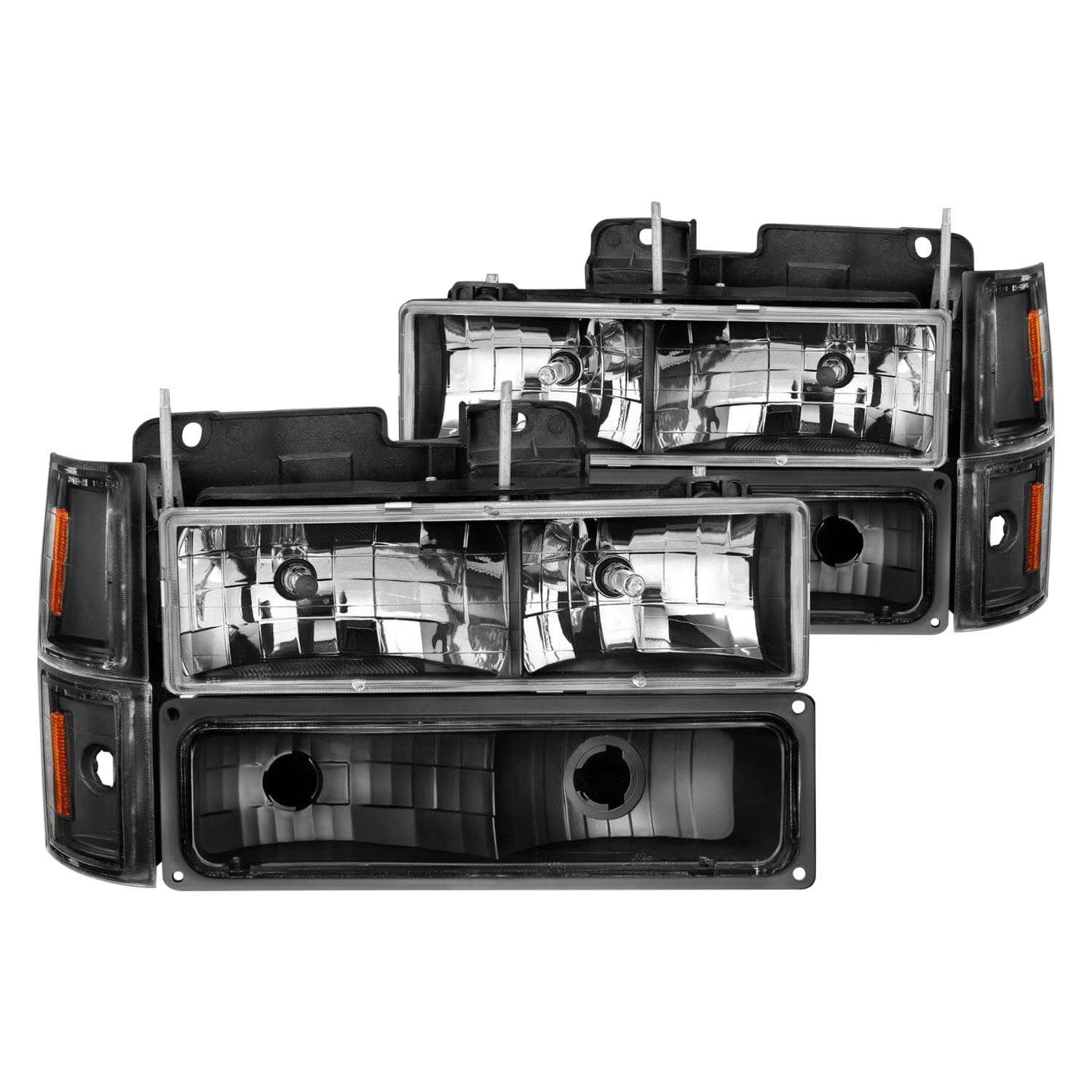 CHEVY BLAZER (FULL SIZE) ANZO USA 94 / CHEVY C/K1500 94-99/2500/3500 94-00 / SUBURBAN 94-99 / TAHOE 95-99 CRYSTAL HEADLIGHTS BLACK W/SIGNAL & SIDE MARKERS AMBER (8PCS)