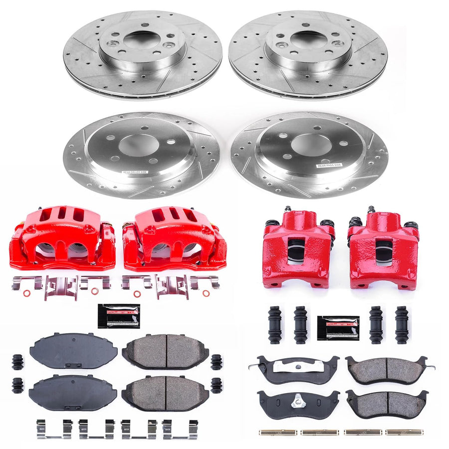 Power Stop Z23 Sport Front and Rear Caliper Brake Kit-Drilled/Slotted Rotors, Brake Pads, Carbon Ceramic Calipers For Crown Victoria, Town Car, Grand Marquis [Model Specific]