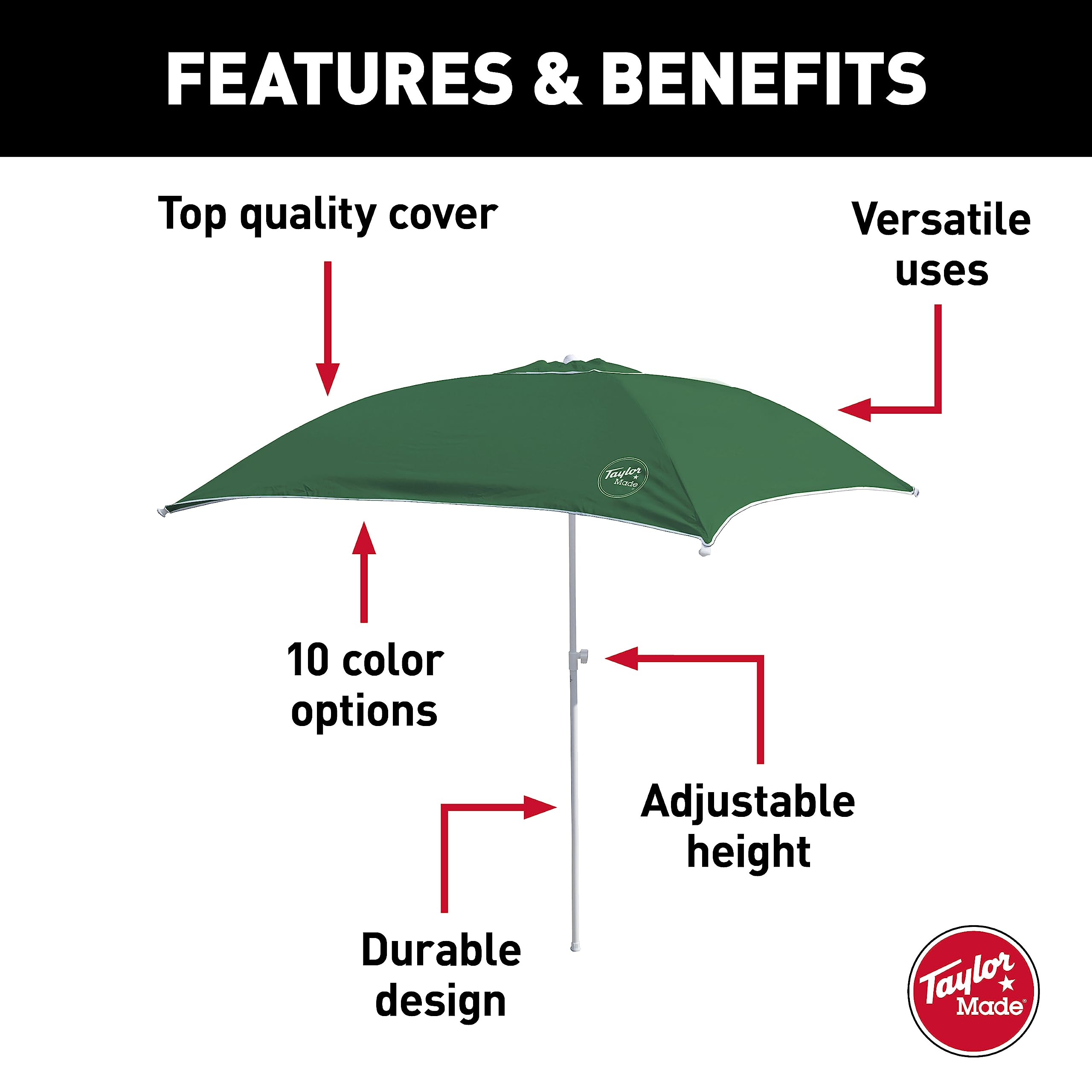 Taylor Made Anchorshade III Boat Shade, 6' x 6', Forest Green, Adjustable Aluminum Pole to 8 Feet, UV-Treated Fade-Resistant Nylon, Market-Style Top, Carrying Case, Fits Most Boats and Benches – 22047