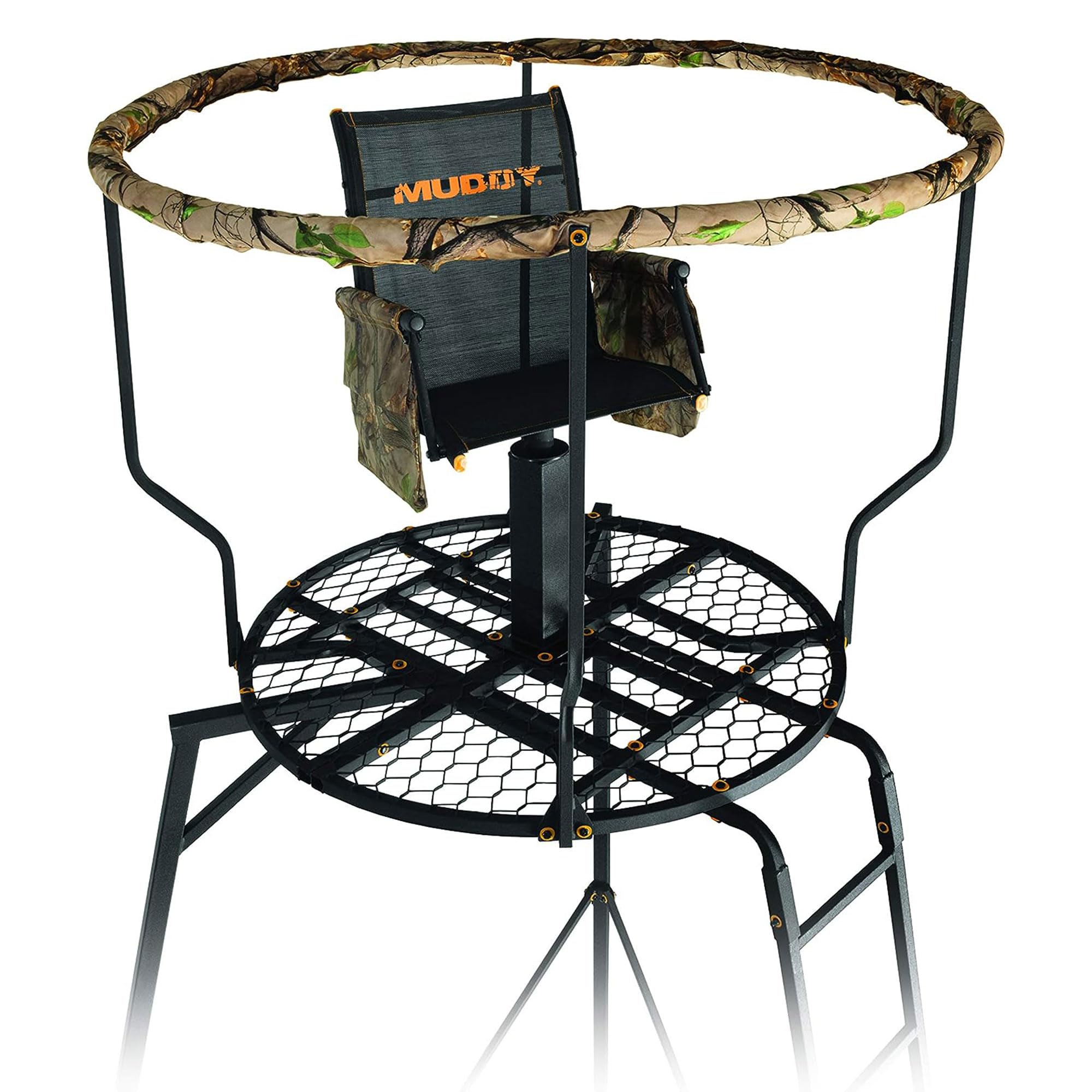 1-Person Muddy Liberty Steel Tripod Hunting Stand, 16 ft Tall, 300 lb Capacity - Heavy-Duty with Flex-Tex 360 Swivel Seat, Extra-Wide Shooting Rail, Adjustable Legs and Detachable Gear Bags