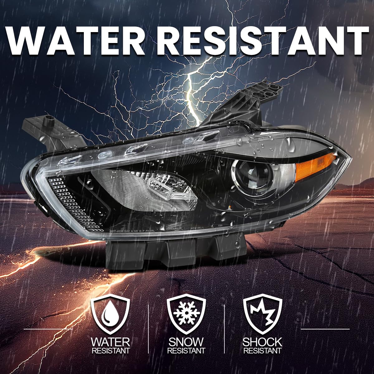 Left Driver Side SPEC-D TUNING Black Projector Headlight Compatible with 2013-2016 Dodge Dart