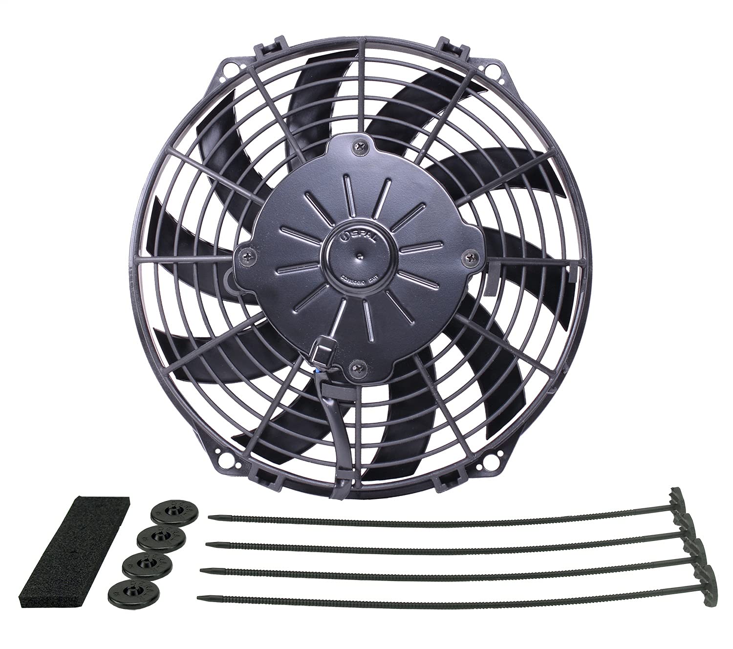 Derale Cooling Electric Fan, Standard, 9 in Fan, Puller, 625 CFM, Curved Blade, 9-11/16 x 9-11/16 in, 2 in Thick, Plastic, Each