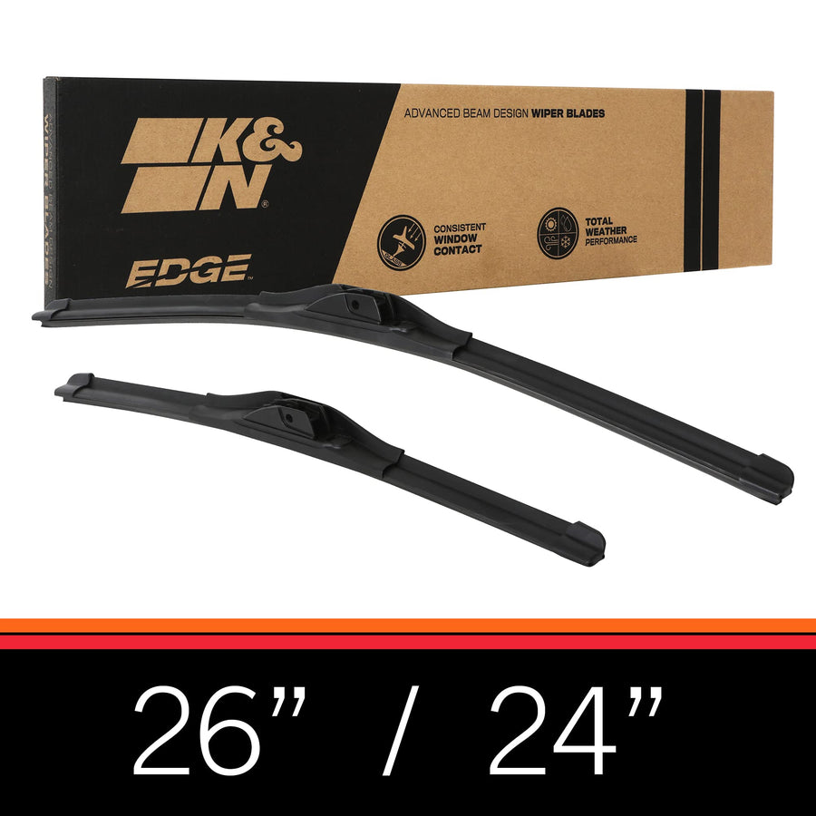 Windshield Wipers K&N EDGE: All Weather Performance, Superior Wiper Blades to Windshield Contact, Streak-Free Wipe Technology: 26 Inch + 24 Inch Wiper Blades (Pack of 2)