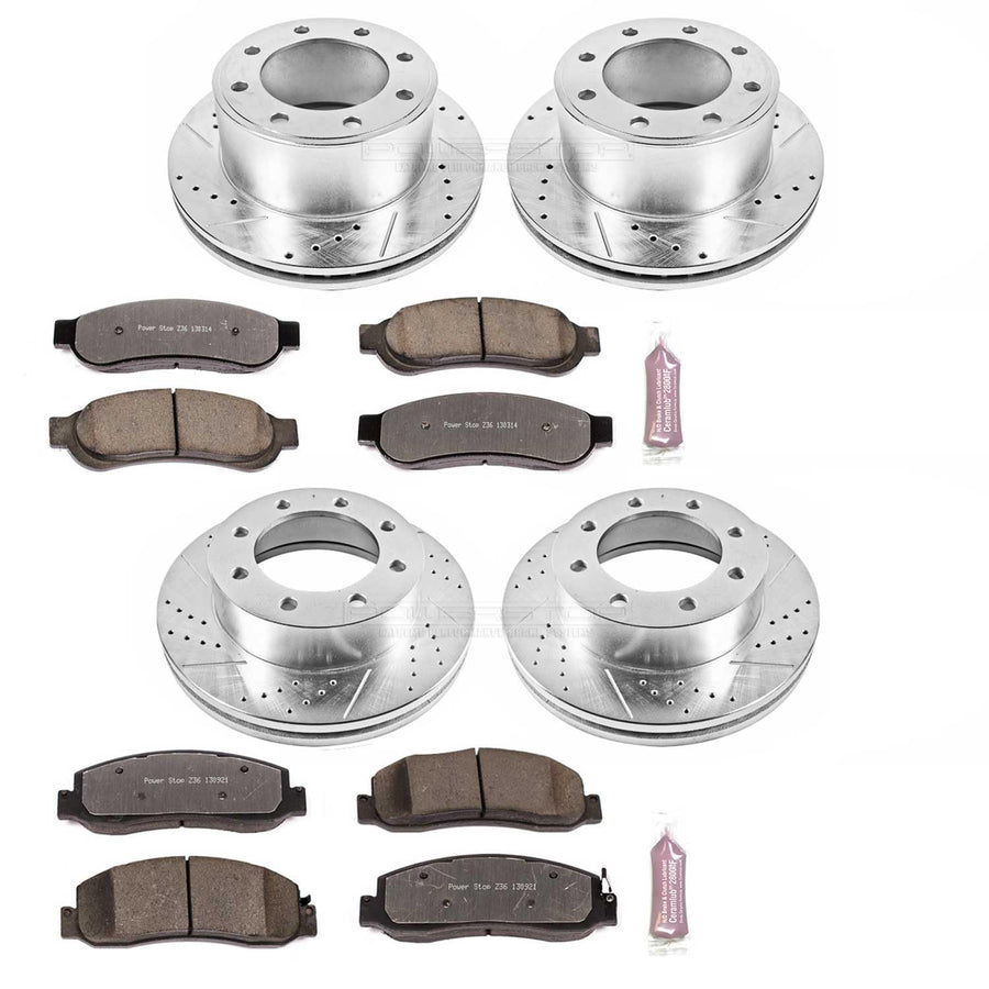 Power Stop K5575-36 Z36 Truck & Tow Front and Rear Brake Kit, Carbon Fiber Ceramic Brake Pads and Drilled Slotted Brake Rotors For 2010 2011 Ford F250 SD | 2010 2011 Ford F350 SD [Single Rear Wheel]
