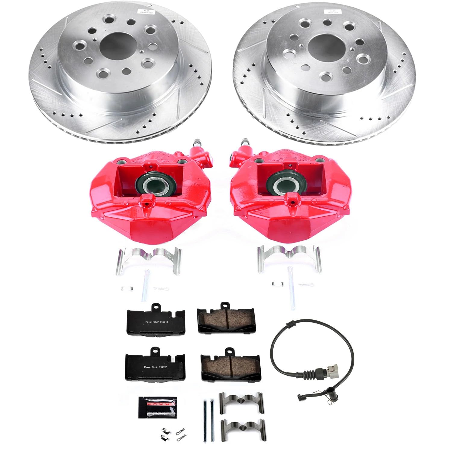 Power Stop Rear Z23 Evolution Sport Brake Upgrade Kit with Powder Coated Calipers and 2 Rear Sensor Wires For Lexus LS430 2001-2006 [Model Specific]