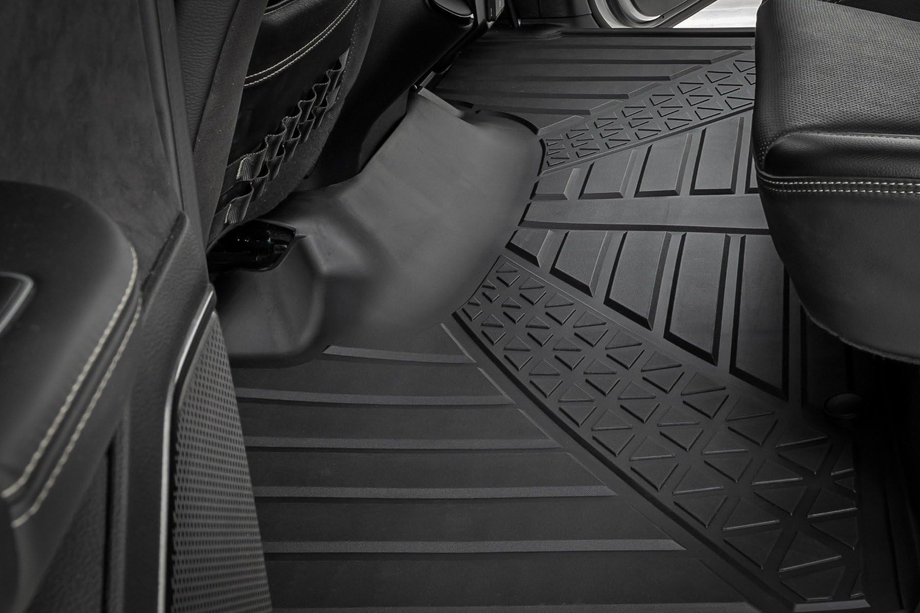 Rough Country Floor Mats Flex-Fit for Ram 1500 (2019-24)/1500 TRX (2021-24) Crew Cab - Front & Rear Set, Custom All-Weather Non-Slip TPE Liners with Spill Saver Lip