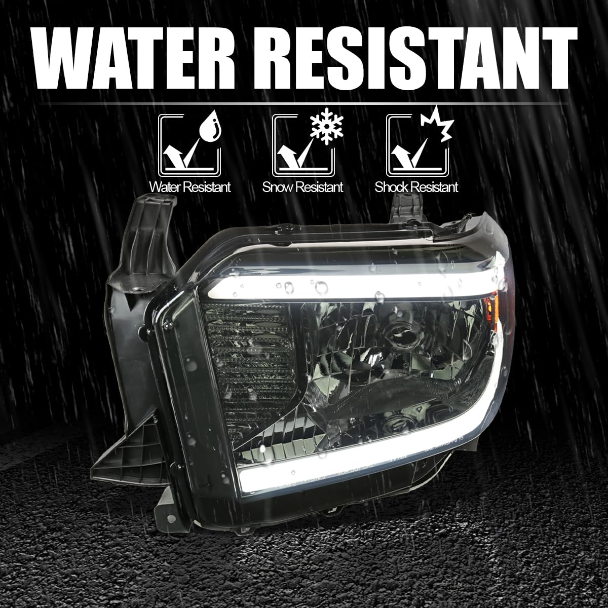 Smoke Spec-D Tuning Headlights w/LED Tube Compatible with 2014-2021 Toyota Tundra, Left + Right Pair Headlamp Assembly