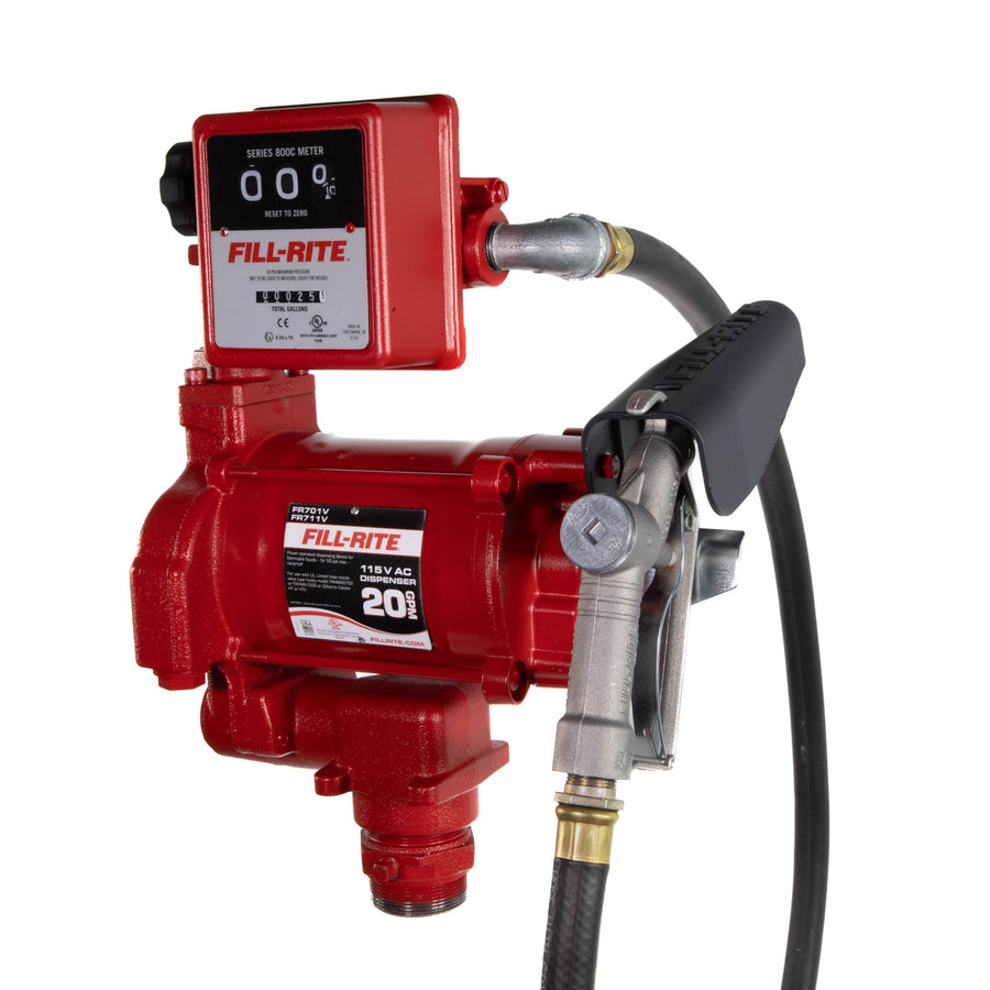 Fill-Rite 115V FR701V 20 GPM Fuel Transfer Pump With Standard Mechanical Meter Package, Gallons - For Gasoline, Diesel, Kerosene, Ethanol Blends, Methanol Blends & Biodiesel up to B20