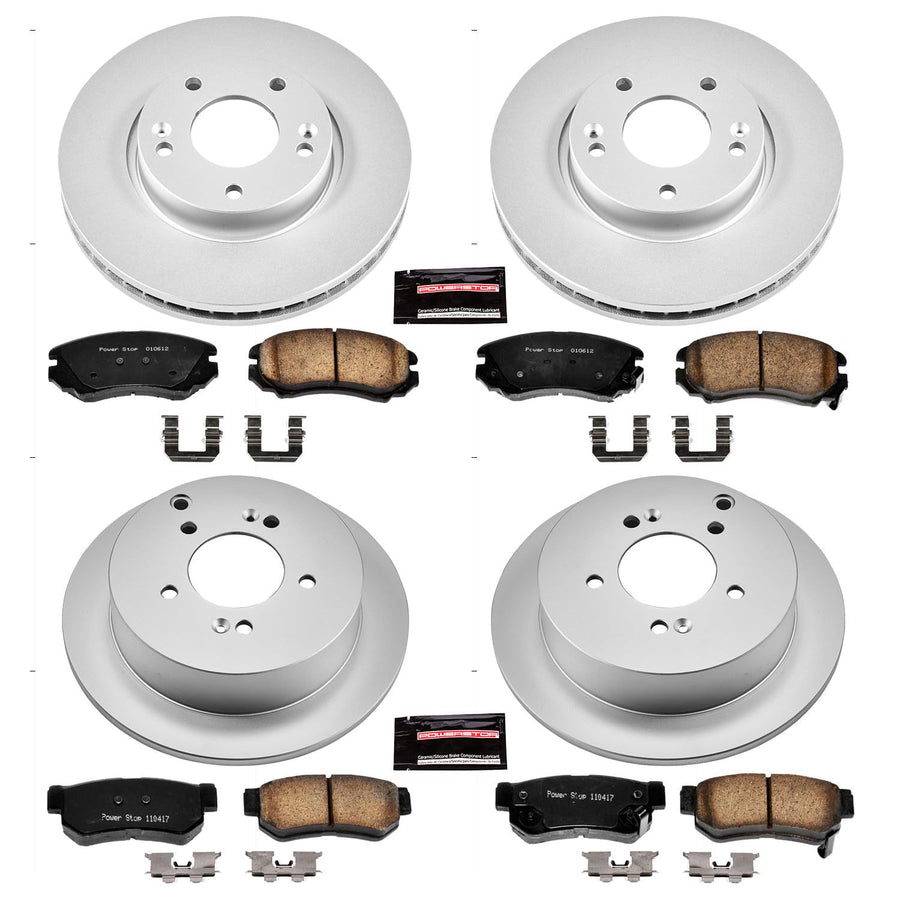 Power Stop Coated Brake Rotor & Ceramic Brake Pads- front & rear CRK4448 For Hyundai Tucson 2005-2009 | Kia Sportage 2005-2010 [Vehicle Specific]
