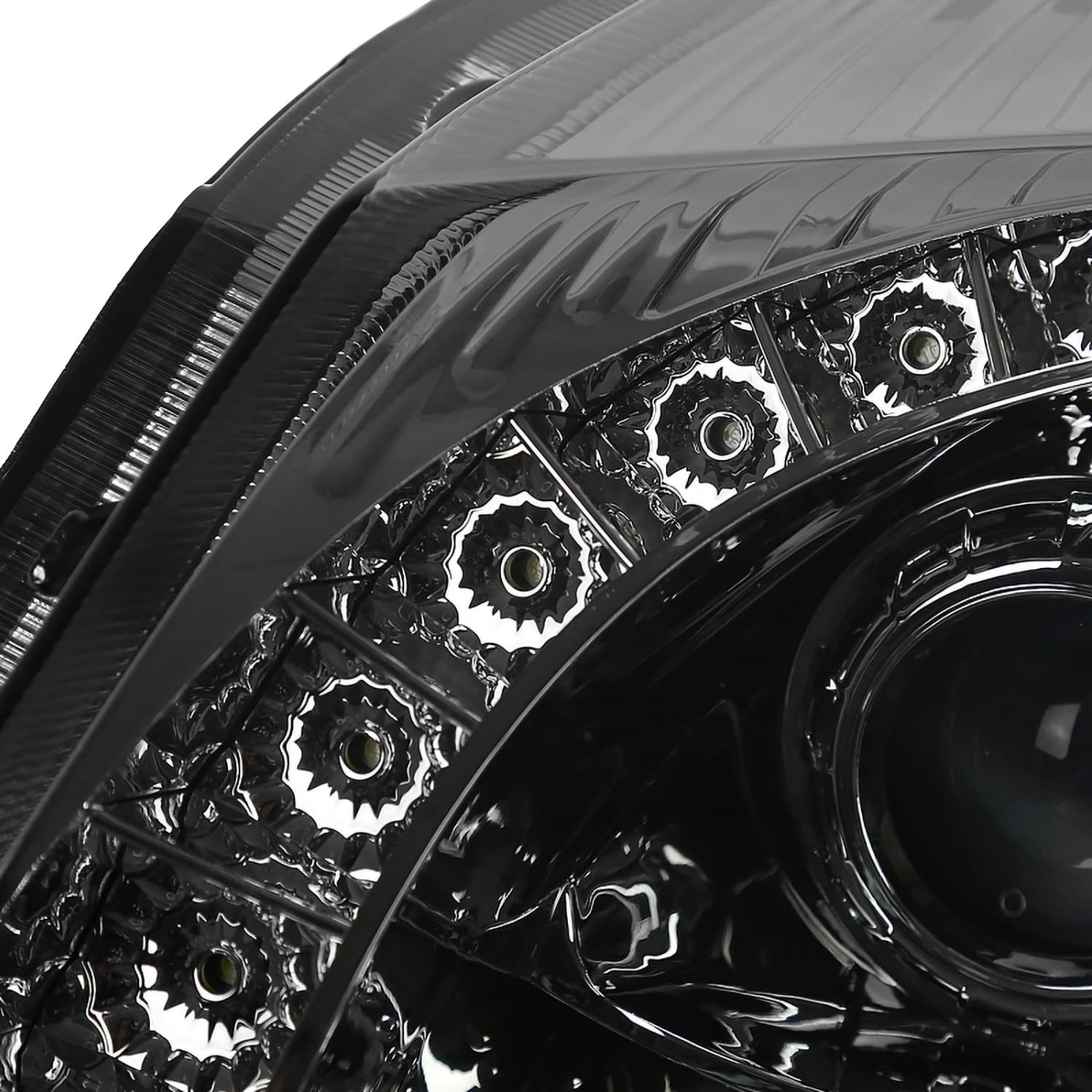 Spec-D Tuning SMD LED Chrome Smoke Projector Headlights Compatible with 2008-2013 Cadillac CTS Left + Right Pair Headlamps Assembly