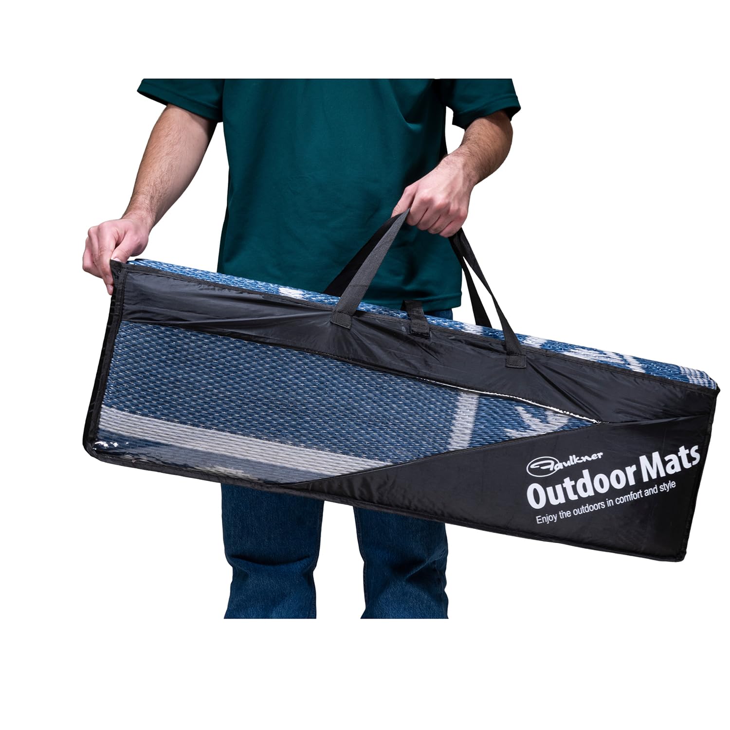 Patio Mat Bag FAULKNER 48829S, For Faulkner Brand Mats, 14 Inch Height x 37-3/4 Inch Width x 7 Inch Deep, Black, Nylon, Water Resistant, With Velcro Strap, Zip Closure