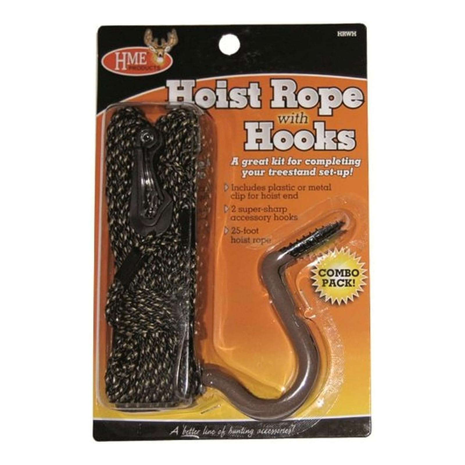 HME Hoist Rope with Hooks (25 FT) - Adjustable Reliable Sturdy Easy-to-Install Combo Pack for Lifting Hunting Gear