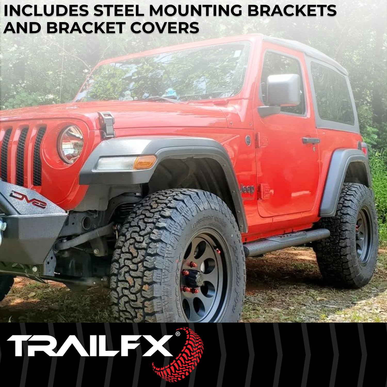 TrailFX Nerf Bar 4 Inch Oval Straight Fits 2024-2025 Toyota Tacoma Double Cab with Step Pads Rocker Panel Mount Powder Coated Titanium Matte Black Steel with Welded End Caps TrailFX T83A1559T