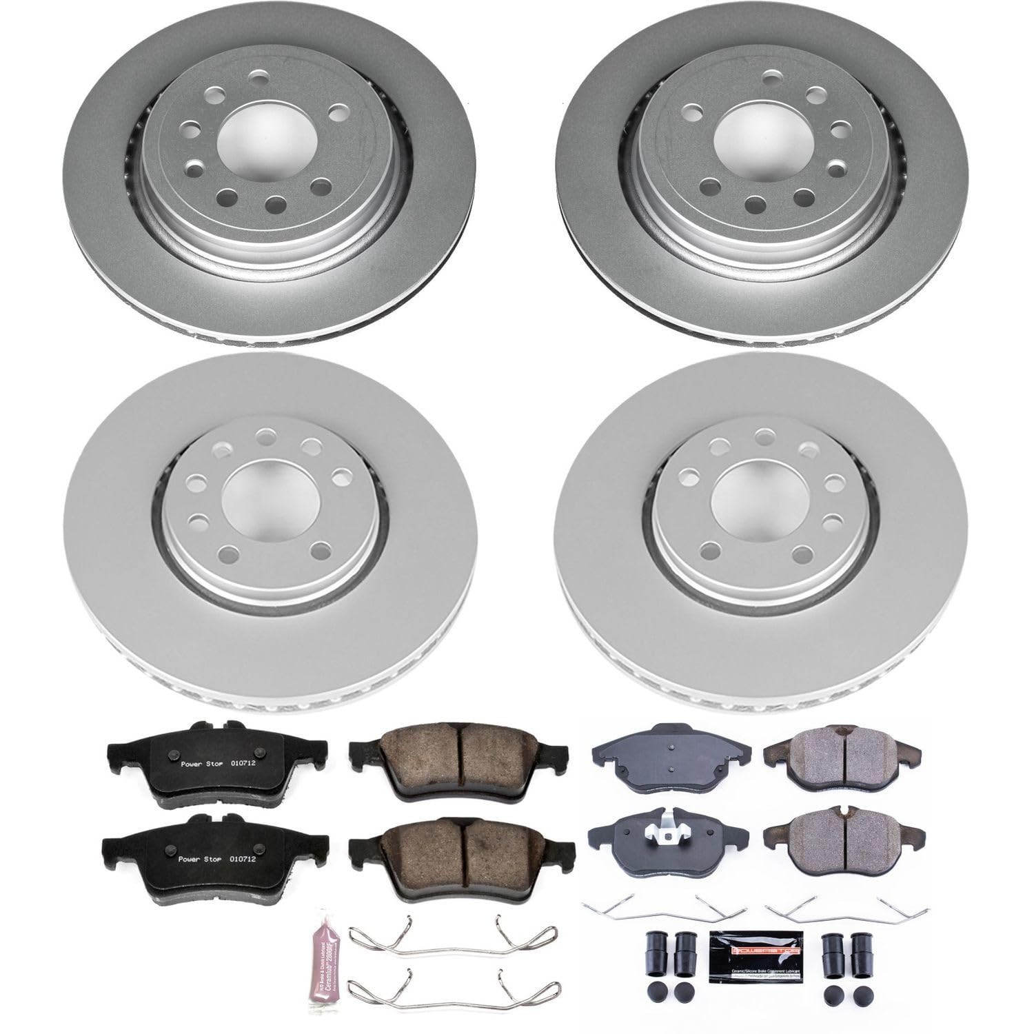 Power Stop Coated Rotor CRK8158 Front & Rear Brake Kit- Coated Brake Rotors and Z23 Ceramic Brake Pads