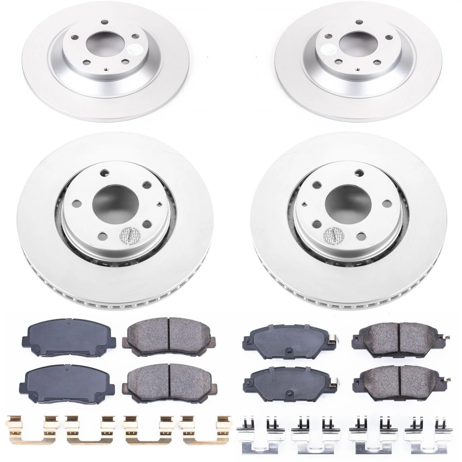 Power Stop Coated Brake Rotor CRK7609 and Ceramic Brake Pads- Front & Rear For Mazda CX-5 2016-2023 [Model Specific]