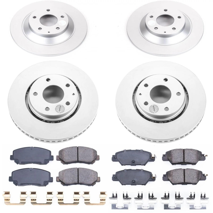 Power Stop Coated Brake Rotor CRK7609 and Ceramic Brake Pads- Front & Rear For Mazda CX-5 2016-2023 [Model Specific]