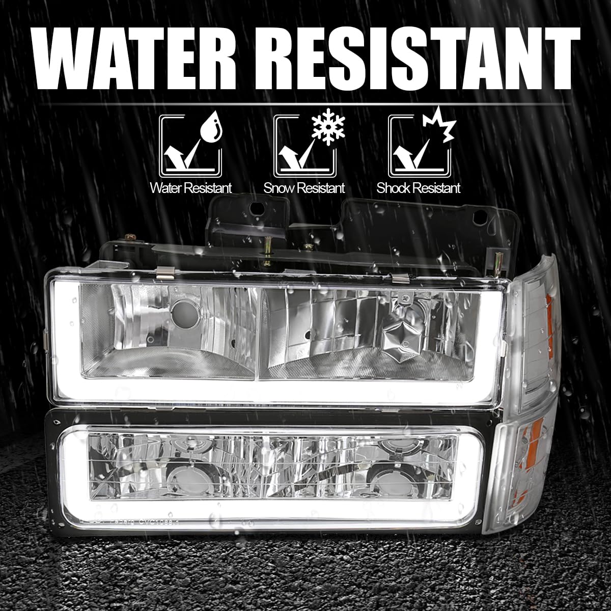 LED Bar Headlights + Bumper Lights + Corner Lights SPEC-D TUNING Compatible with 1994-1998 GMC C10 C/K Suburban Sierra, Left + Right Pair Headlamps Assembly