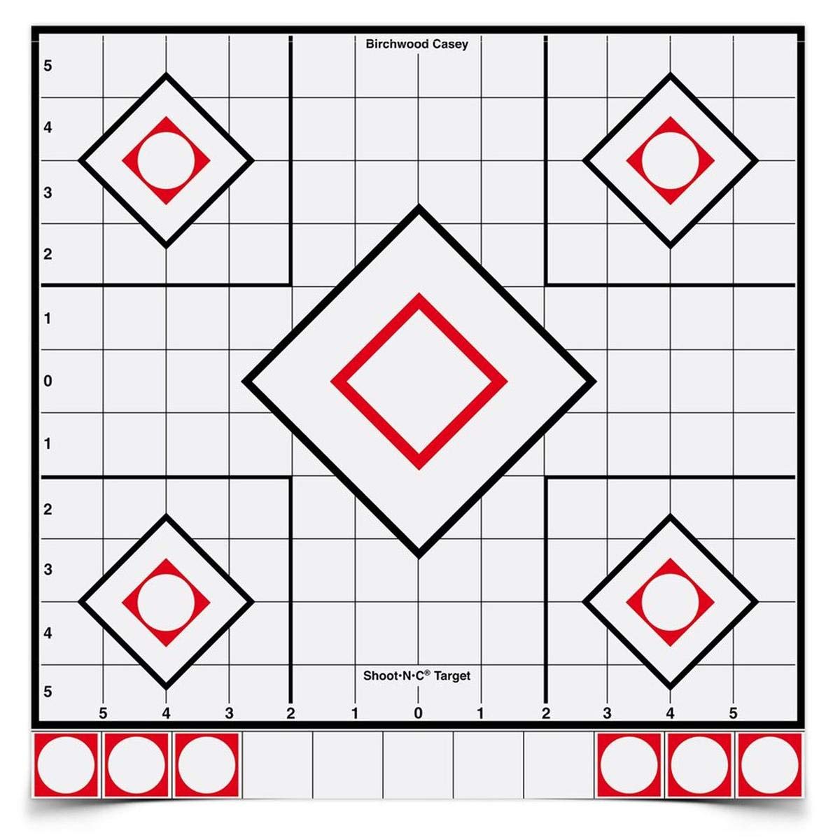 BIRCHWOOD CASEY 12" Shoot-N-C White & Black Reactive Sight-In Target - Highly Visible Instant Feedback Self-Adhesive Shooting Target Stickers with Repair Paster - 5 Targets, 55 Pasters