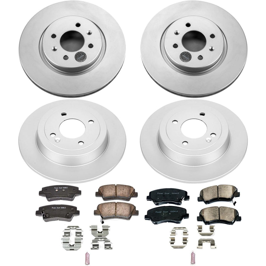 Power Stop CRK6500 Brake Rotor Coated and Ceramic Brake Pads- Front & Rear For Kia Rio 2012-2017 [Model Specific]