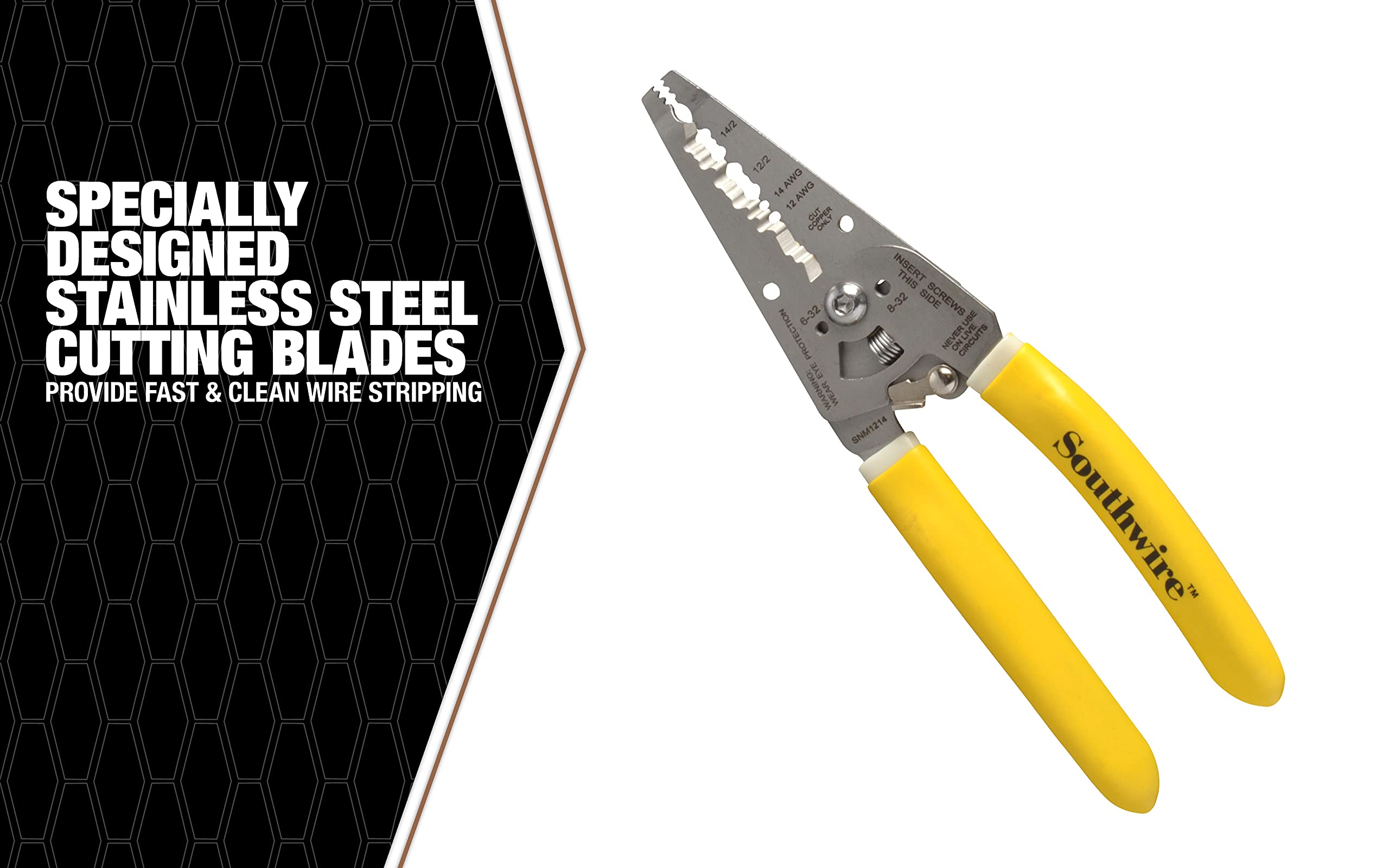 Heavy Duty Southwire NM-B Romex Cable Wire Stripper/Cutter with Ergonomic Handles 12 AWG -14 AWG, rust proof