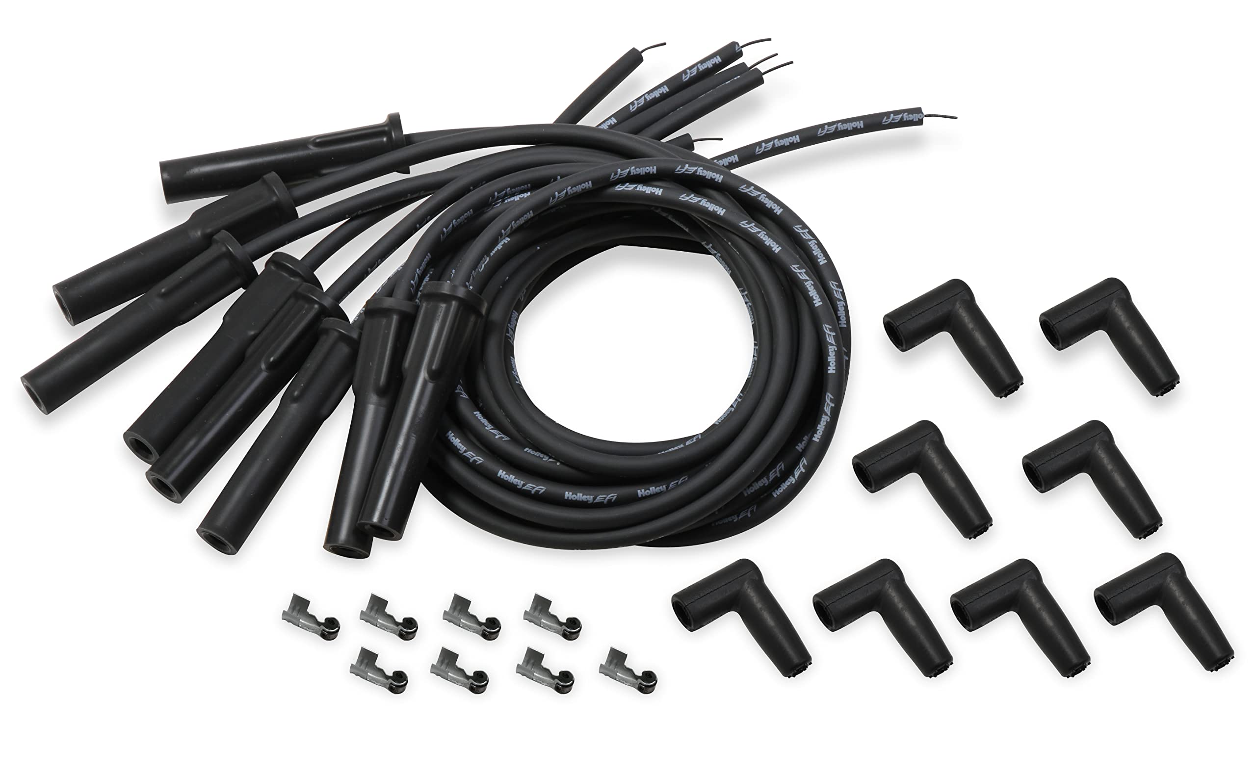 LS Spark Plug Wire Set Holley EFI 561-113 - Cut to Fit - Black with Black 180 degree boots