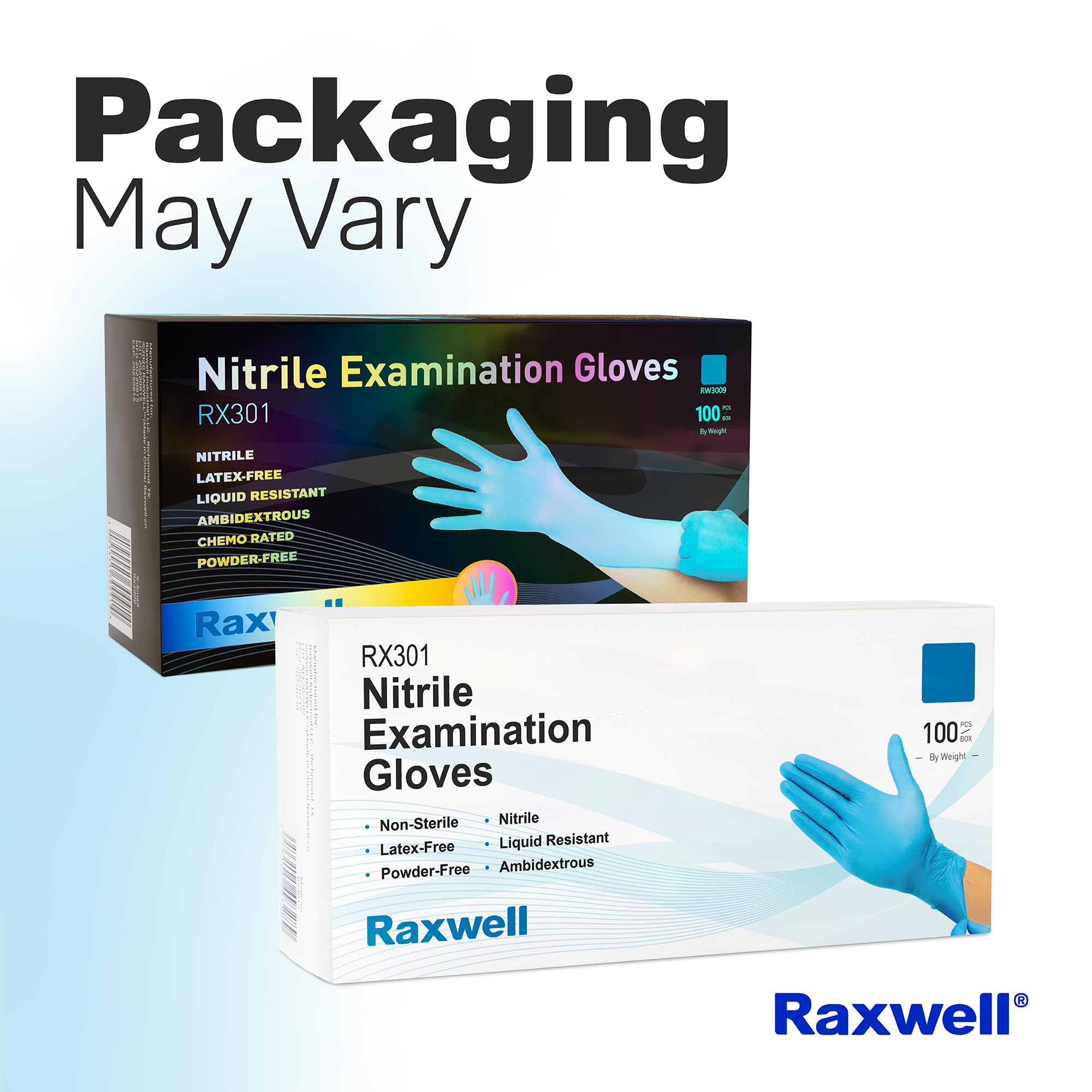 Nitrile Disposable Exam Gloves Raxwell - Chemical Resistant Barrier & Industrial Use - Food Grade Textured Grip for Food Handling - Latex-Free & Powder-Free Medical Use - XS, Blue, 100 Count, 4 Mil