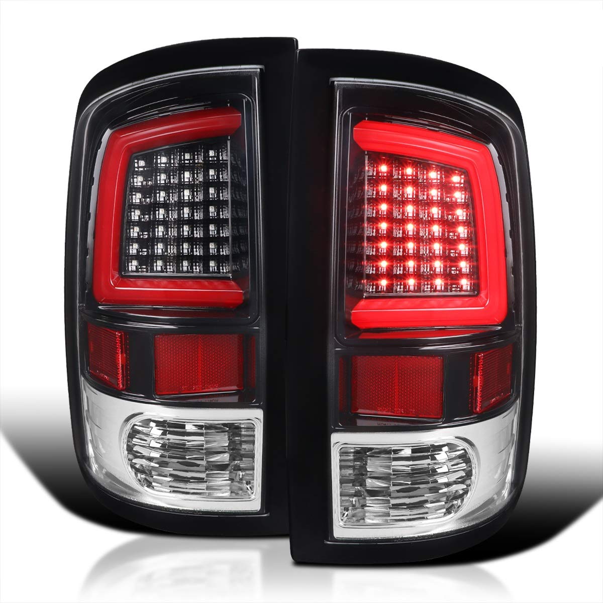 2009-2018 Dodge RAM LED Tail Lights Red C-Bar (Jet Black Housing/Clear Lens)