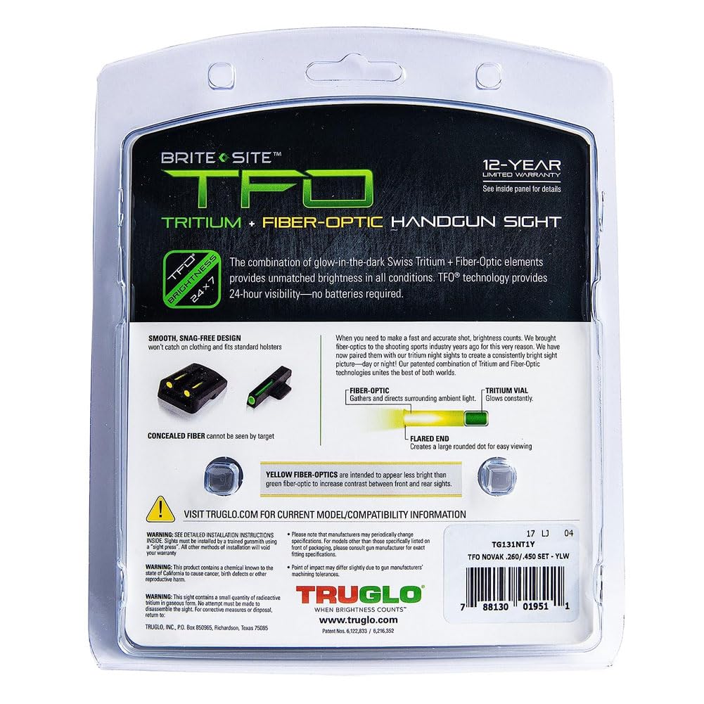 Tritium & Fiber-Optic TRUGLO Handgun Sight | Durable Compact High-Visible Green Front & Yellow Rear Night Sight Set, Compatible with 1911 .260/.450 Handguns