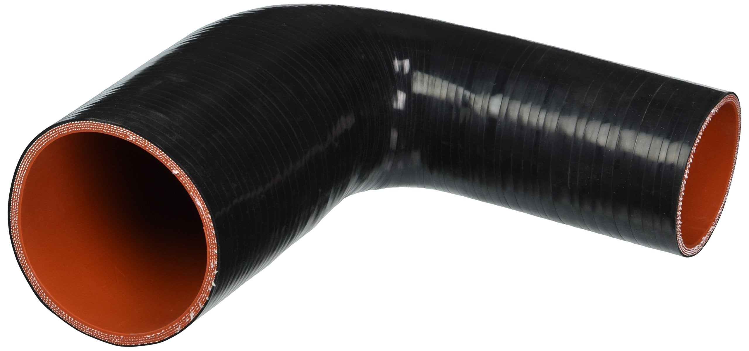 HPS 90 degree HTSER90-238-312-BLK Silicone High Temperature 4-ply Reinforced Elbow Reducer Coupler Hose, 55 PSI Maximum Pressure, 4" Leg Length on each side, 2-3/8" > 3-1/8" ID, Black