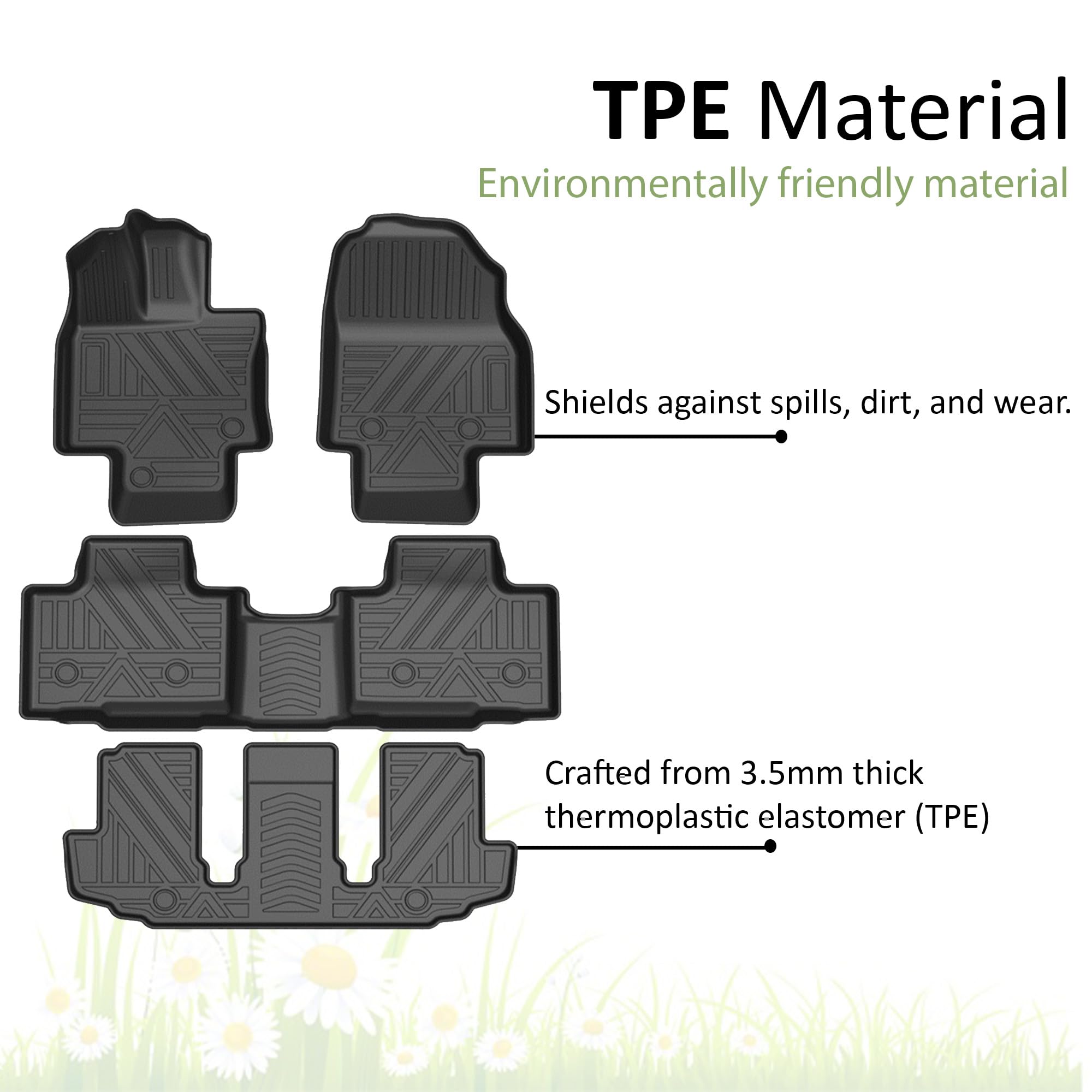 TOTALINER Black Horse Heavy Duty Floor Mat Anti-Skid Black 1.37'' Thickness Compatible with 2022-2023 Toyota Highlander 7-seats-FMTHI22