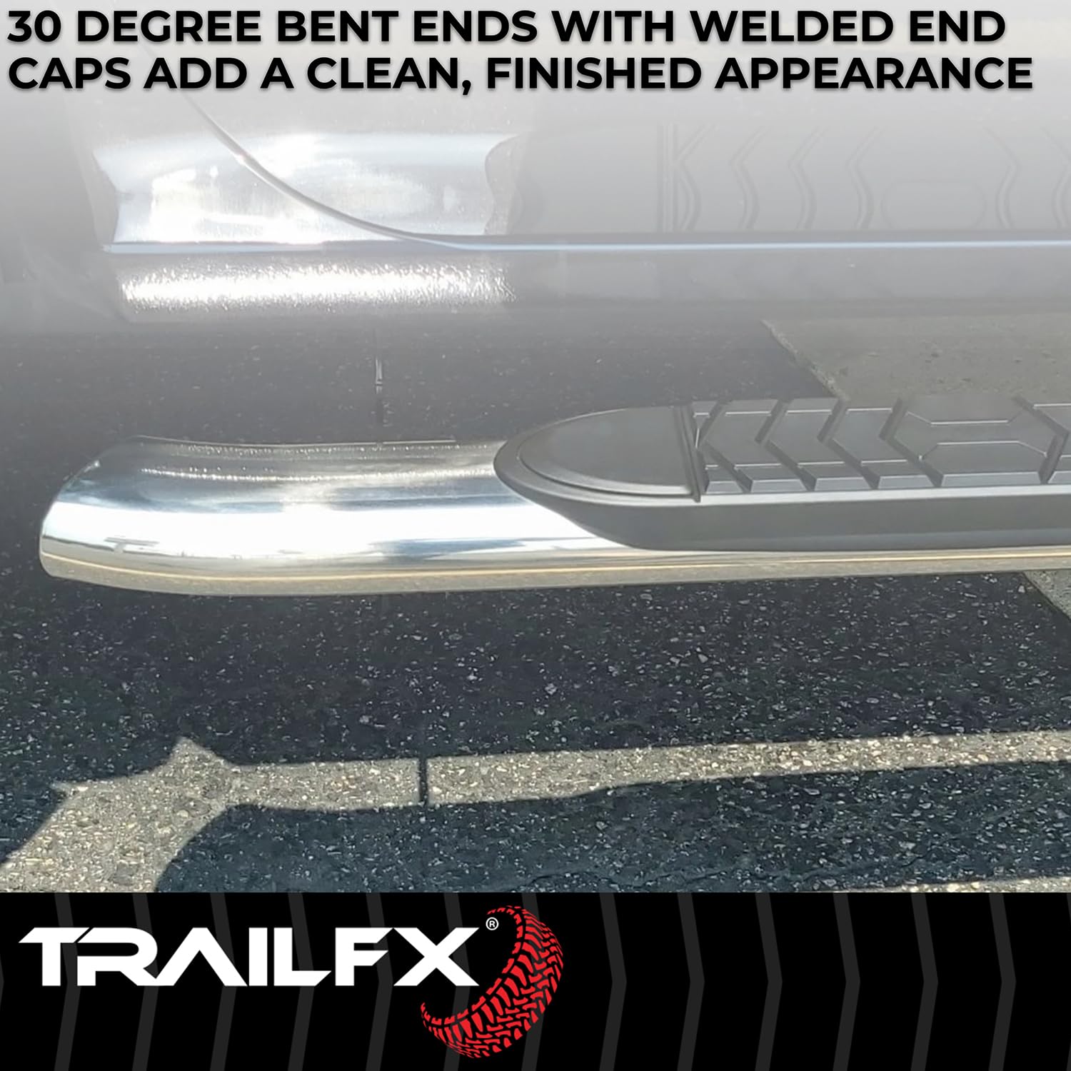Trail FX Nerf Bar Polished Stainless Steel Fits Ram 1500 Crew Cab 2019-2025 with Welded End Caps Step Pads Rocker Panel Mount Pair of 5 Inch Oval Bent Running Boards