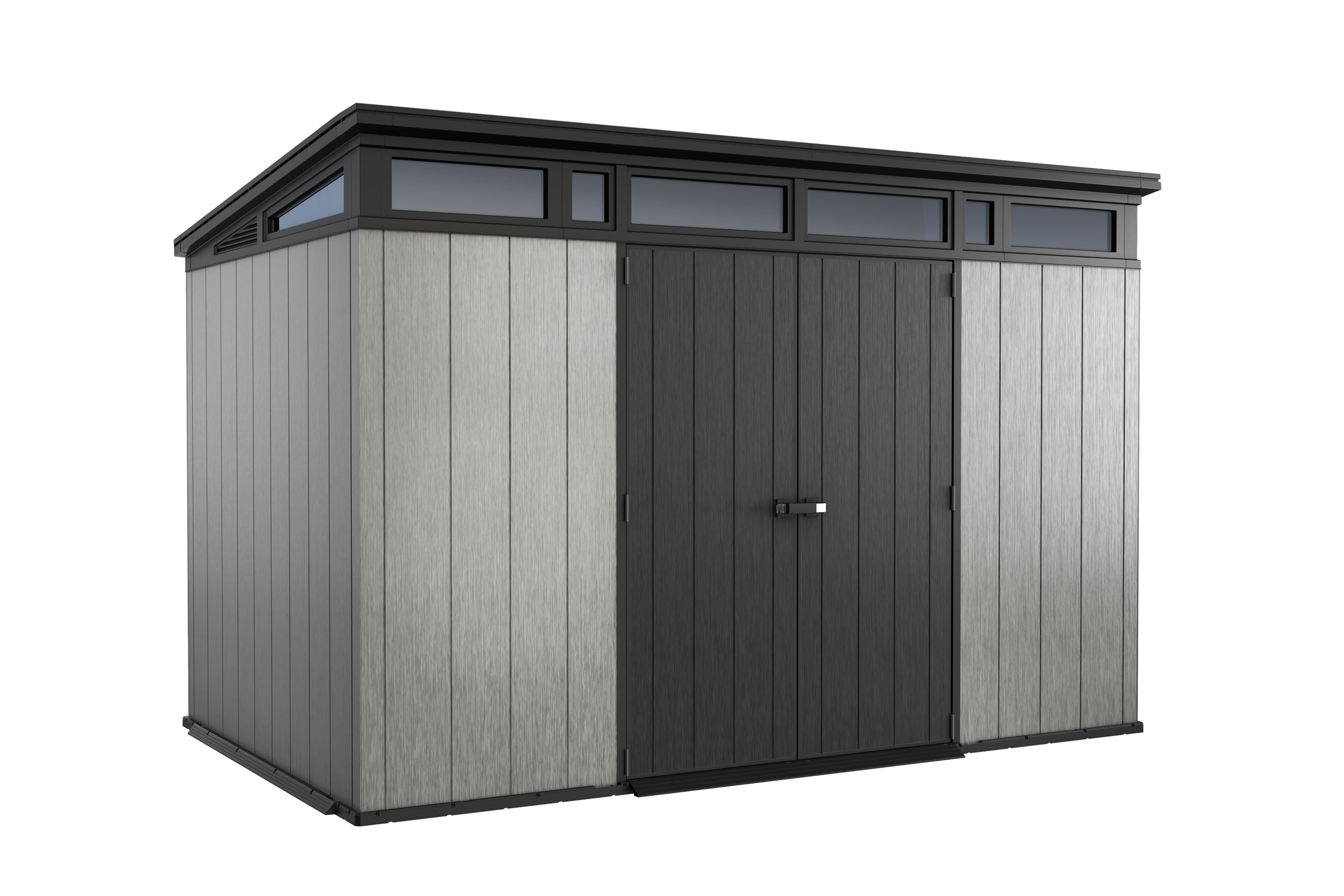 Keter 11x7 Artisan Modern Resin Outdoor Storage Shed Kit-Perfect to Store Patio Furniture, Garden Tools Bike Accessories, Beach Chairs and Lawn Mower, Grey & Black