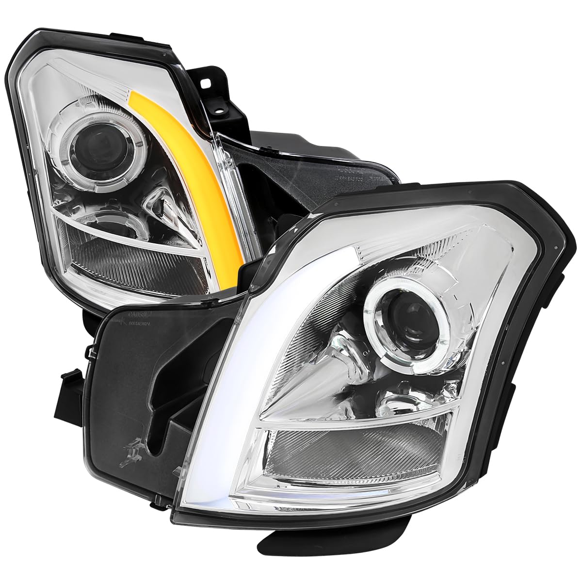 Chrome Halo Projector Headlights SPEC-D TUNING w/Switchback LED Signal Tube Compatible with 2003-2007 Cadillac CTS, Left + Right Pair Headlamps Assembly