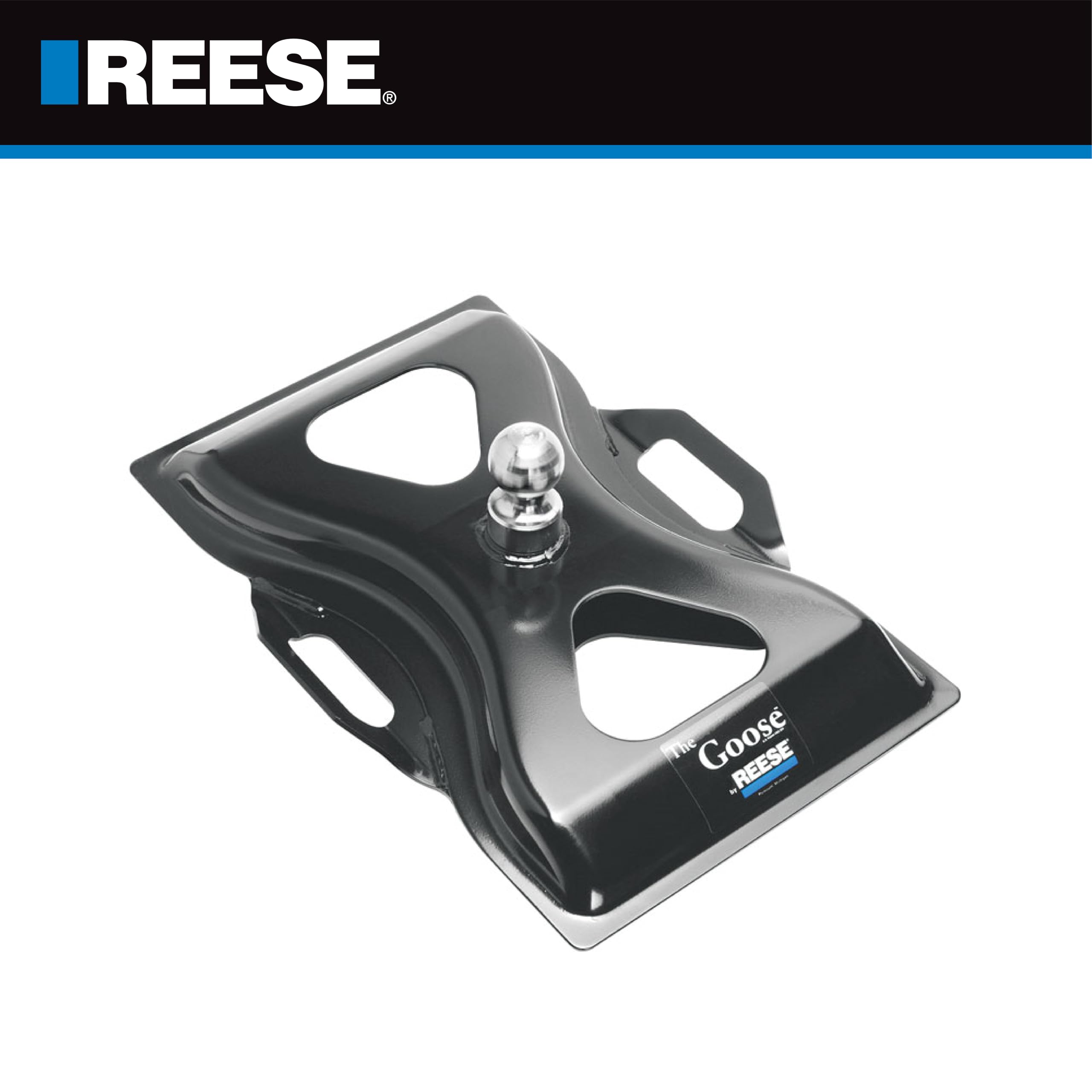 Gooseneck Plate REESE 58079 for Fifth Wheel Rails (Requires Rails & Installation Kit #30035), 25,000 lbs. Capacity Gross Vehicle Towing Weight, 2-5/16 Inch Zinc Plated Ball