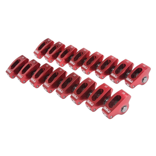 Edelbrock Roller Rocker Arm 77760 SBC Performer RPM Red Qty 16 Roller Rocker Arm