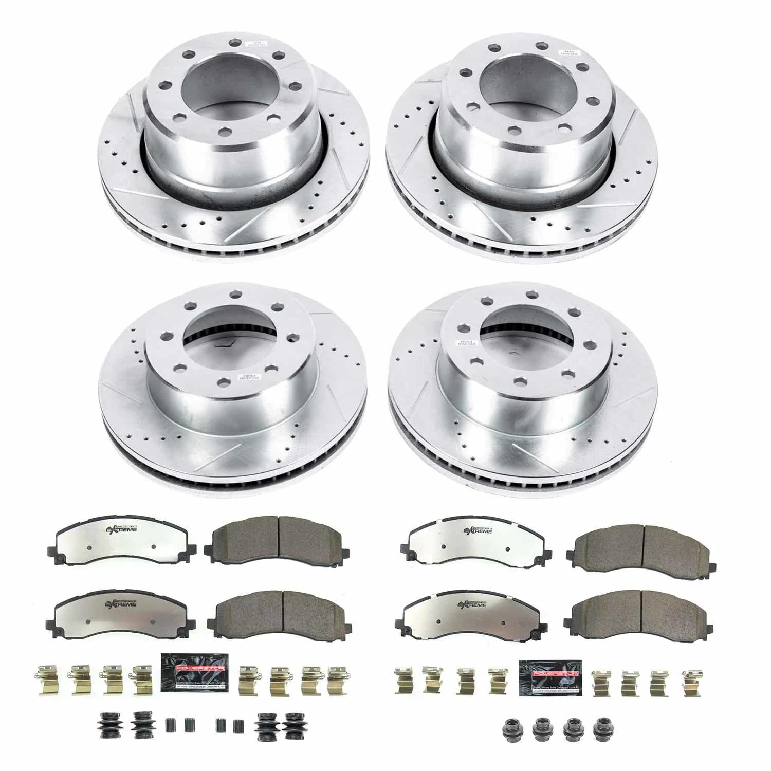 Power Stop Brake Kit Front and Rear For 2019 2020 2021 2022 2023 2024 Ram 2500 - Truck & Tow Carbon Fiber Ceramic Pads & Drilled and Slotted Rotors Replacement, K8640-36