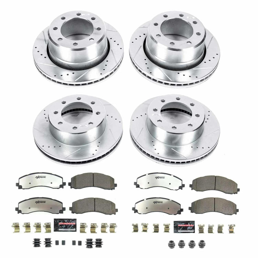 Power Stop Brake Kit Front and Rear For 2019 2020 2021 2022 2023 2024 Ram 2500 - Truck & Tow Carbon Fiber Ceramic Pads & Drilled and Slotted Rotors Replacement, K8640-36