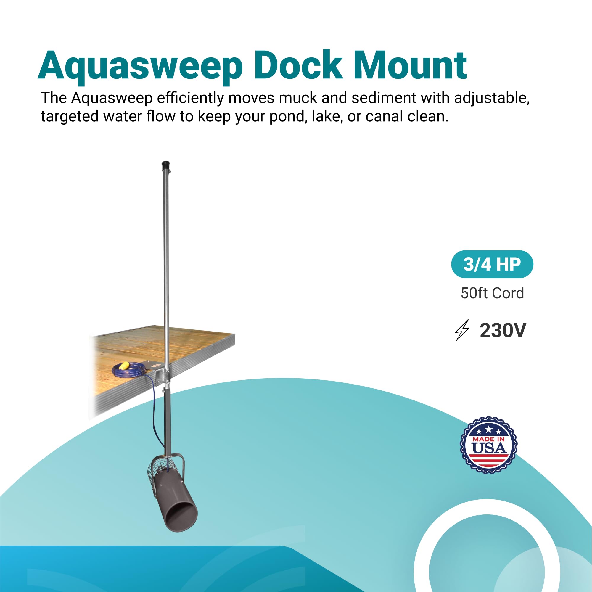 Scott Aerator 230V Muck Blaster 3/4 Horse Power - 50ft Cord | Aquasweep w/Dock Mount | Water Circulator | Water Agitator | Water Mover | Muck Blower | Made in USA