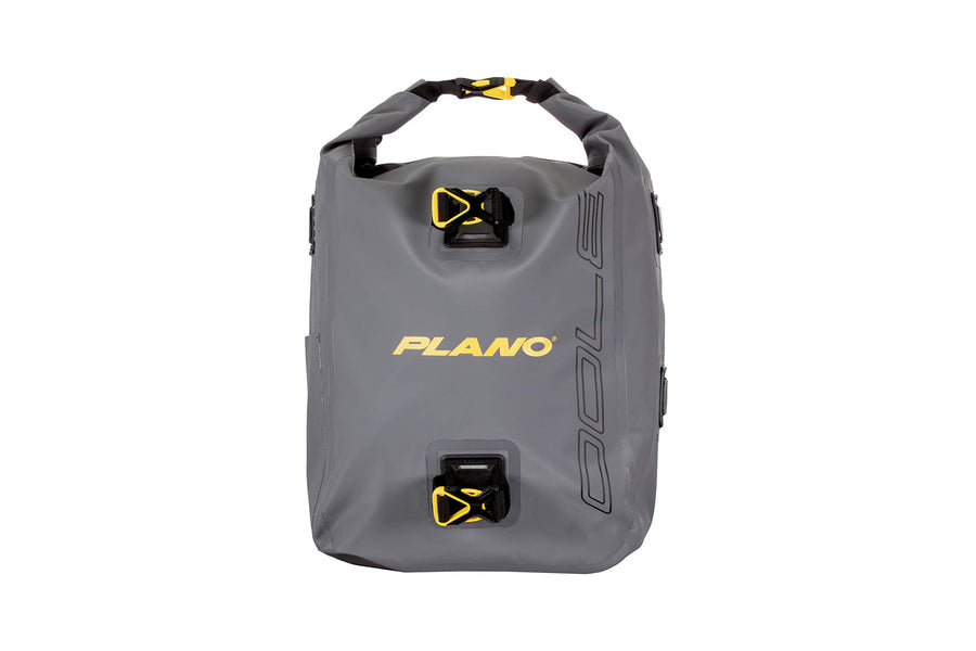 Plano Roll-Top Z-Series Waterproof Fishing Tackle Backpack, Gray Fabric, Includes 2 Clear 3700 StowAway Utility Boxes, Fishing Backpack with Tackle Boxes