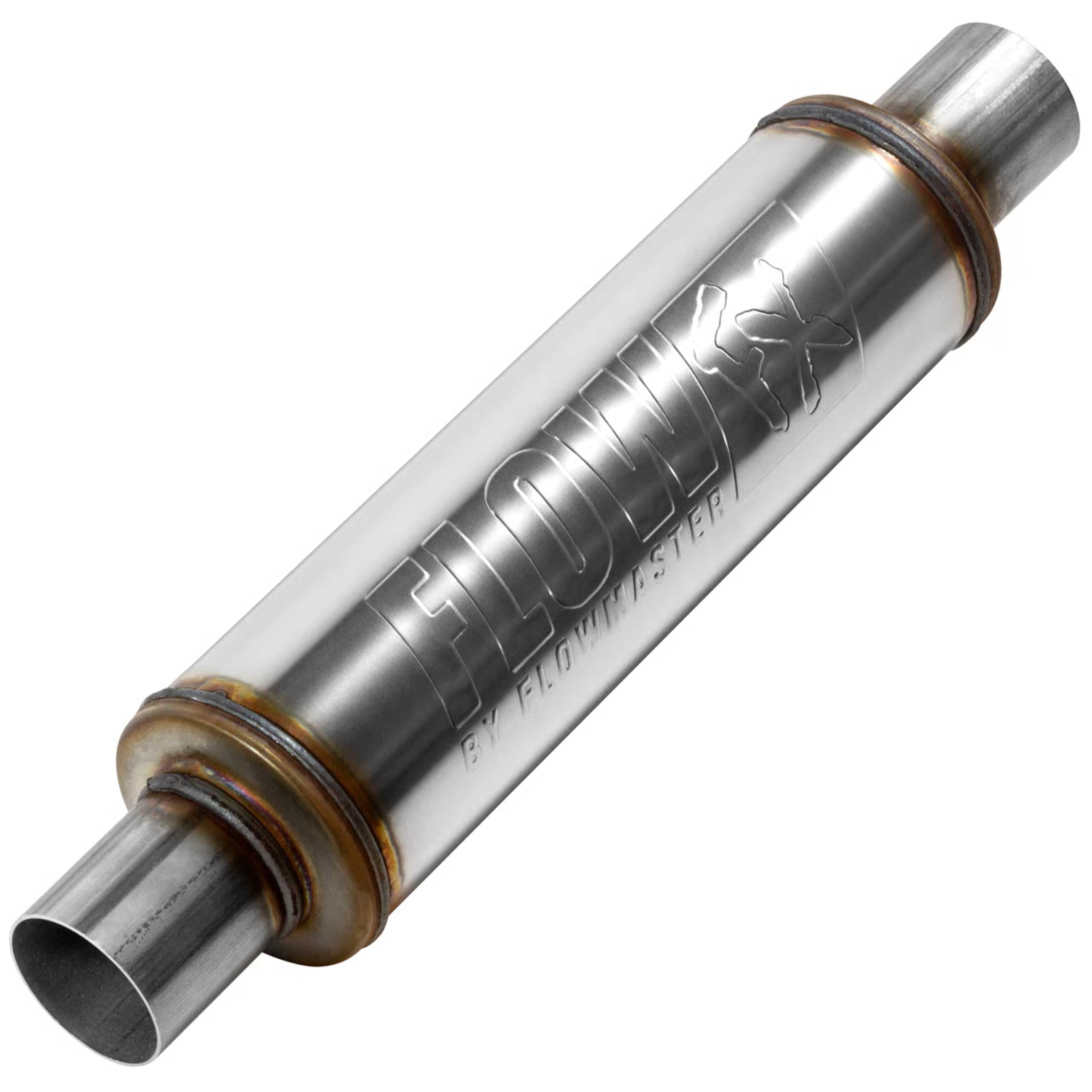 Flowmaster Chambered Flow FX Muffler – 2.25” Center In / 2.25” Center Out – Round Body – Moderate Sound – Stainless Steel – Affordable Performance for Modern Trucks, Muscle Cars & Daily Drivers, 71415