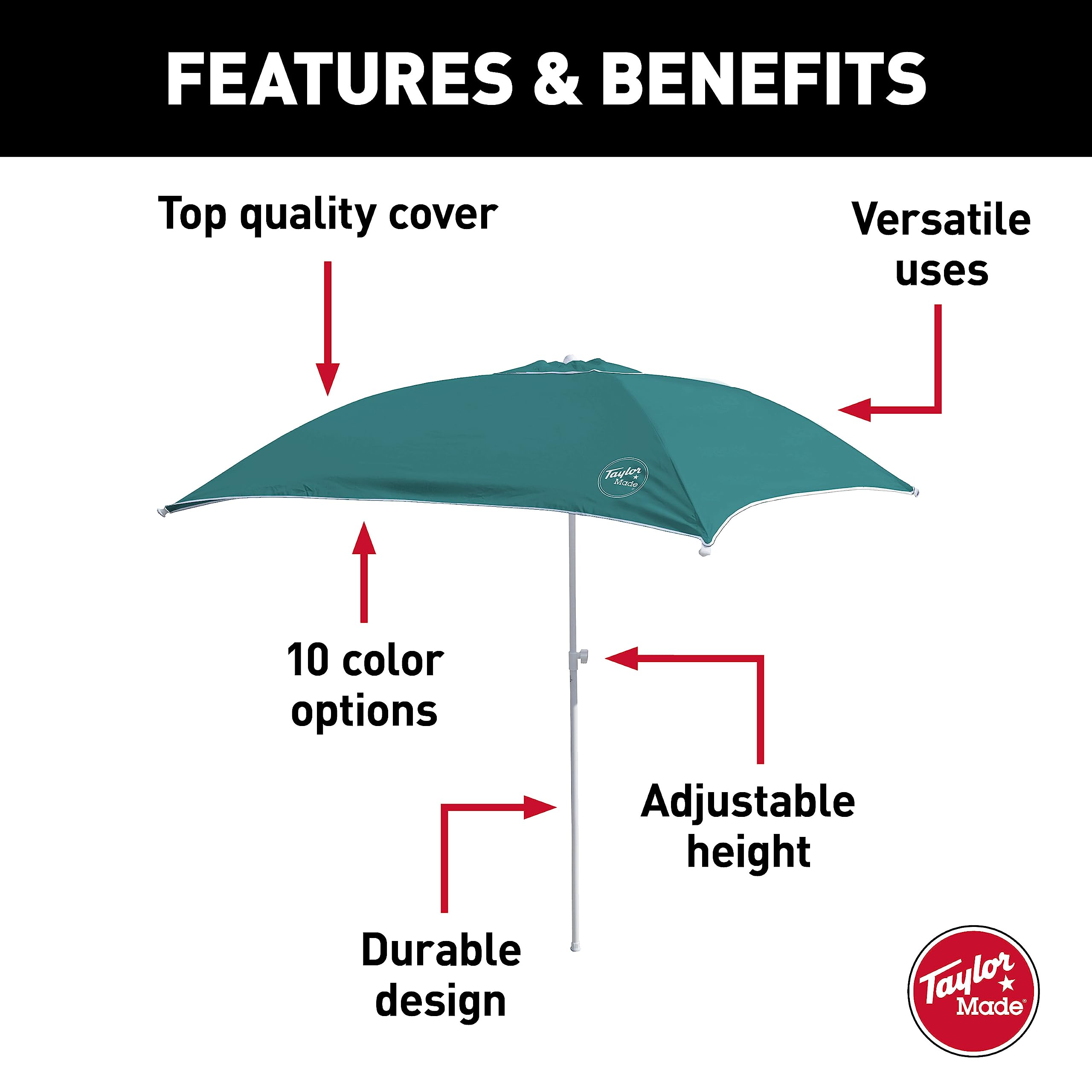 Anchorshade III Boat Shade, Taylor Made, Teal, 6' x 6', Adjustable Aluminum Pole to 8 Feet, UV-Treated Fade-Resistant Nylon, Market-Style Top, Carrying Case, Fits Most Boats and Benches – 22044