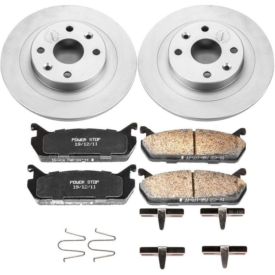 Power Stop CRK770 Brake Rotor Coated and Ceramic Brake Pads- Rear For Ford Escort 1991-1996, Mazda Protege 1990-1994, Mercury Tracer 1991-1996 [Model Specific]
