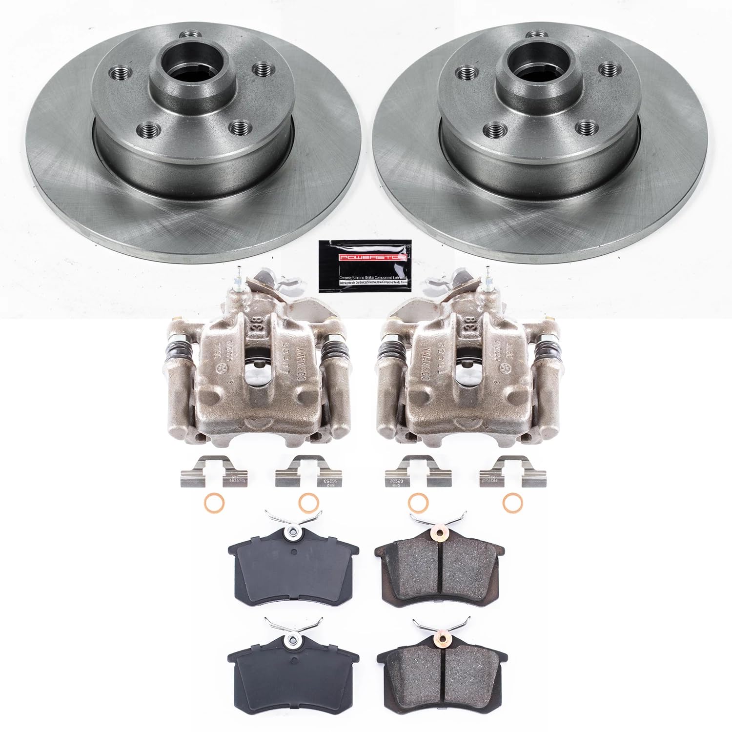 Power Stop Autospecialty Rear Stock Replacement Caliper Kit- OE Rotors, Brake Pads, Ceramic Calipers