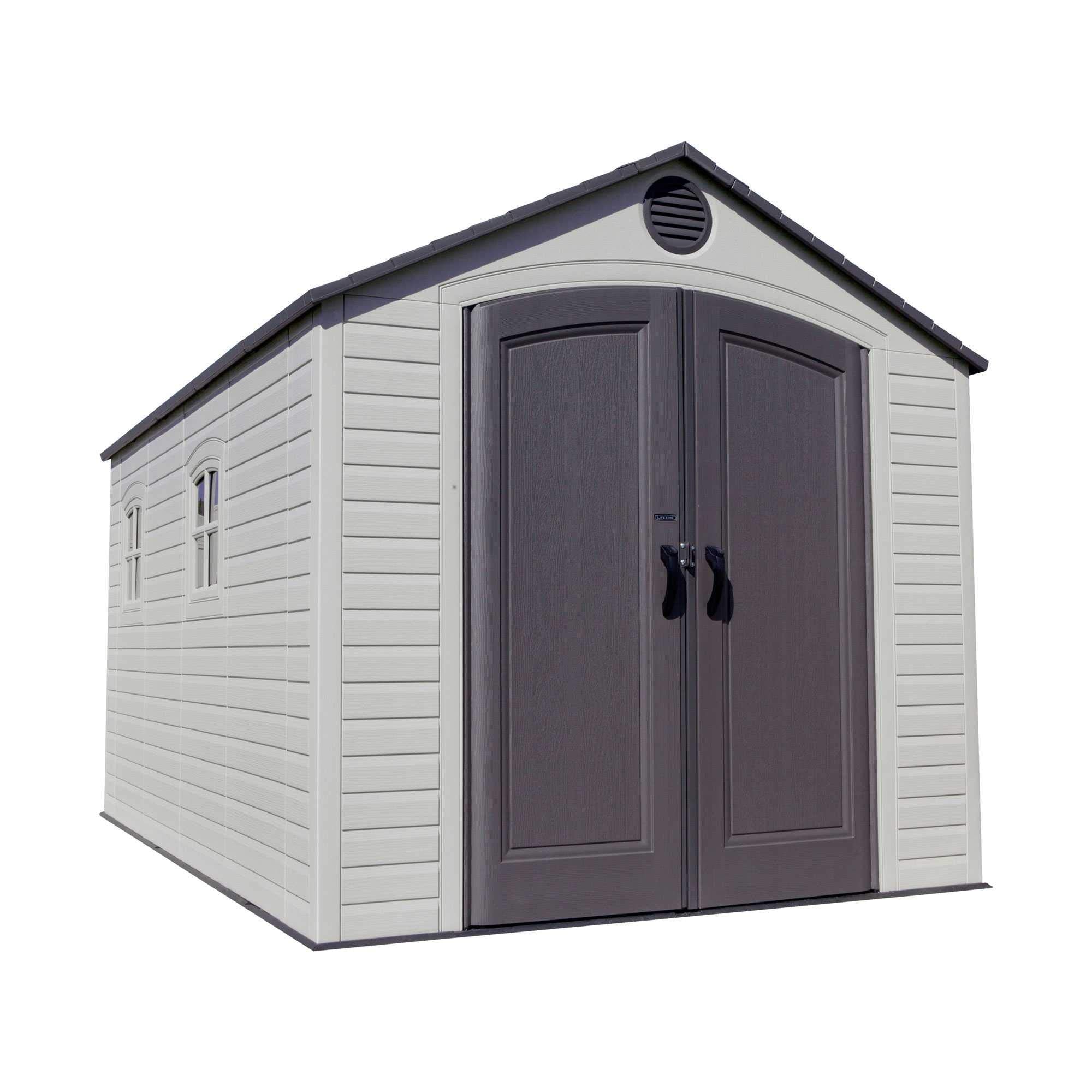 Outdoor Storage Shed Lifetime 60075, 8x15 Ft, Desert Sand, Resin Backyard Tool Shed with Lockable Doors and Weather-Resistant Panels