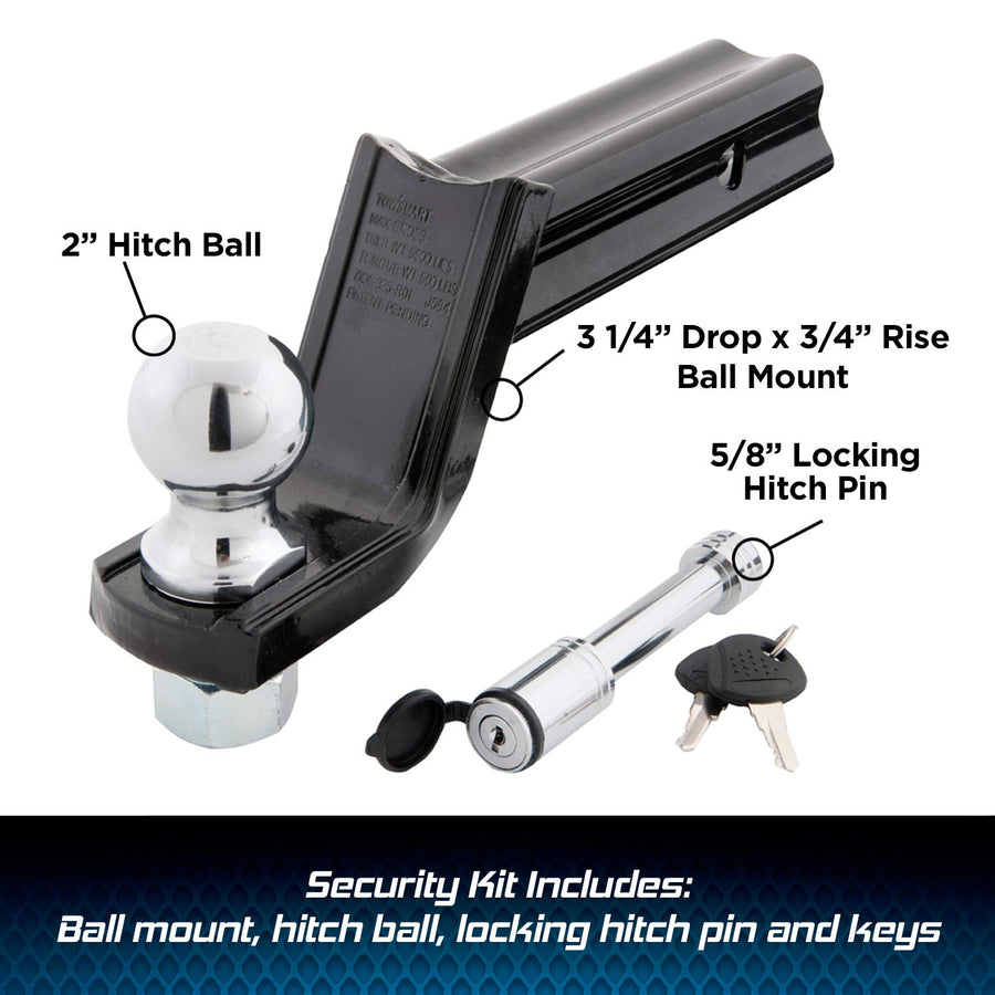 X-Mount TOWSMART Class III, 5,000 lb. Security Kit with 3-1/4 in. Drop x 2 in. Rise x 1 in. Shank Trailer Hitch Ball Mount, 2 in. Ball, 5/8 in. Locking Pin