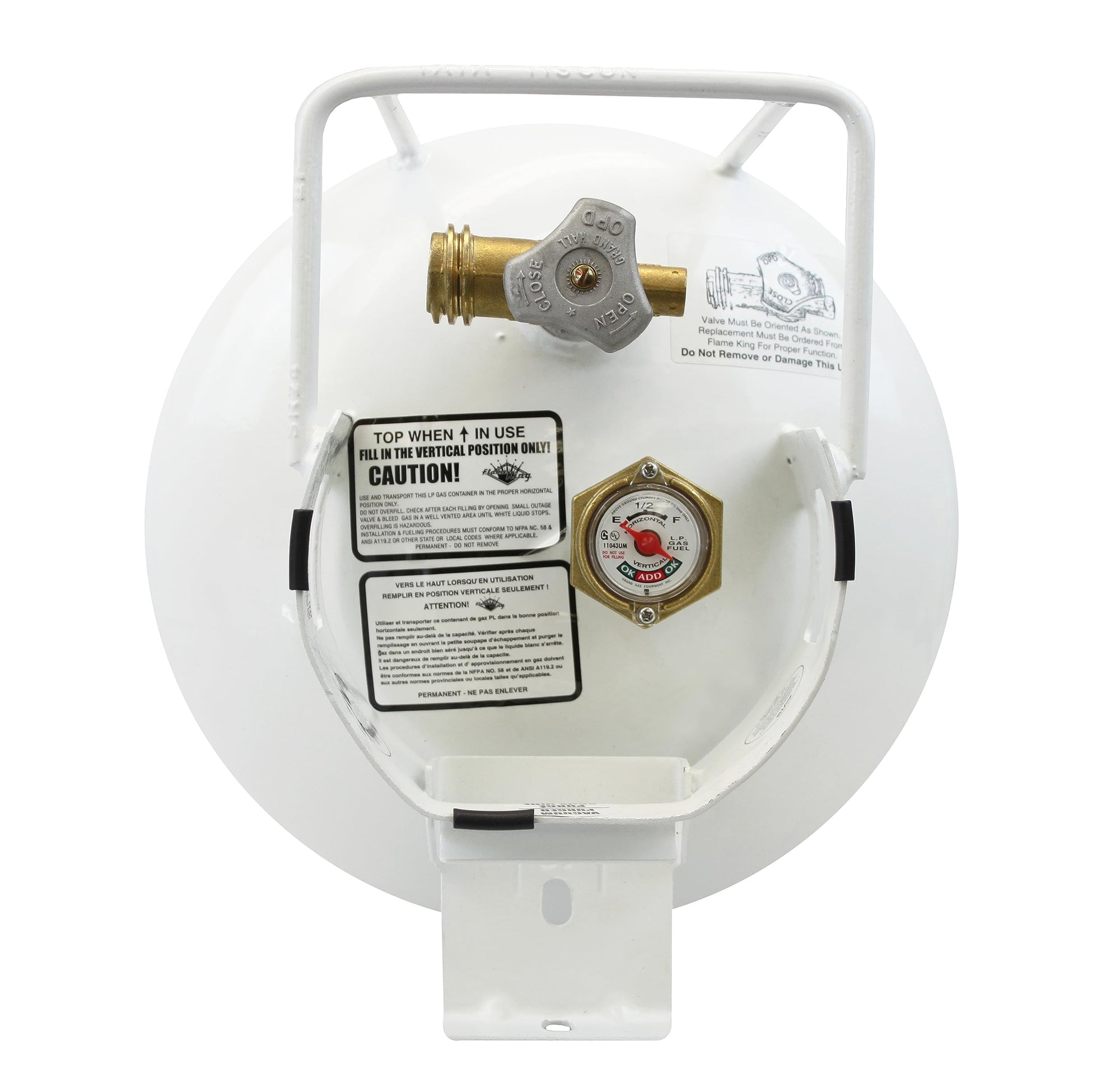 30lb Flame King YSN301HZL Steel Horizontal Propane Tank Cylinder for Fire Pit Tables, Patio Heaters, Barbeques, RVs, and Truck Campers, 30-Pound, White