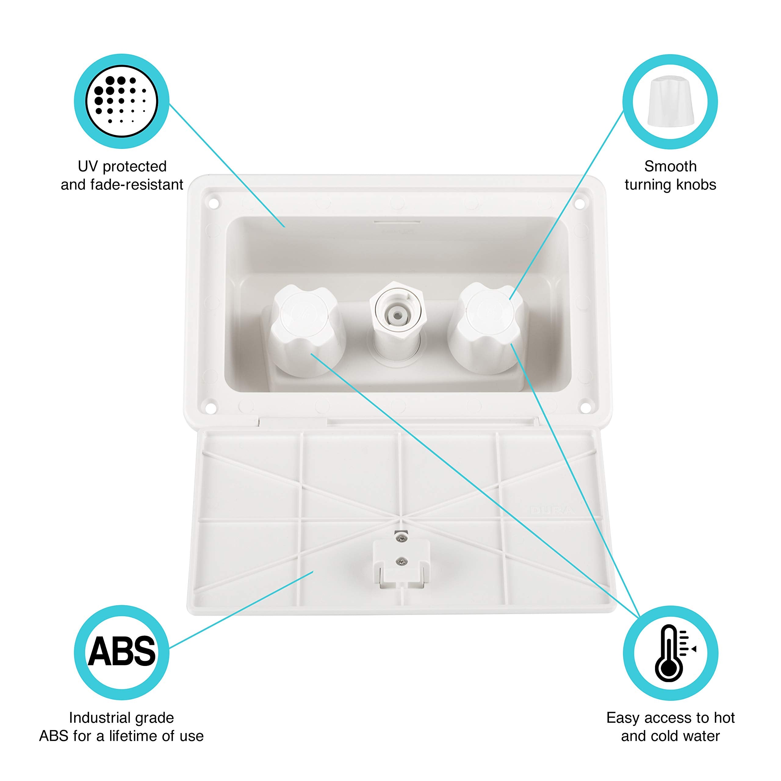 Dura Faucet RV Exterior Spray Box DF-SA185-WT with Hot/Cold Quick Connect Faucet (White)