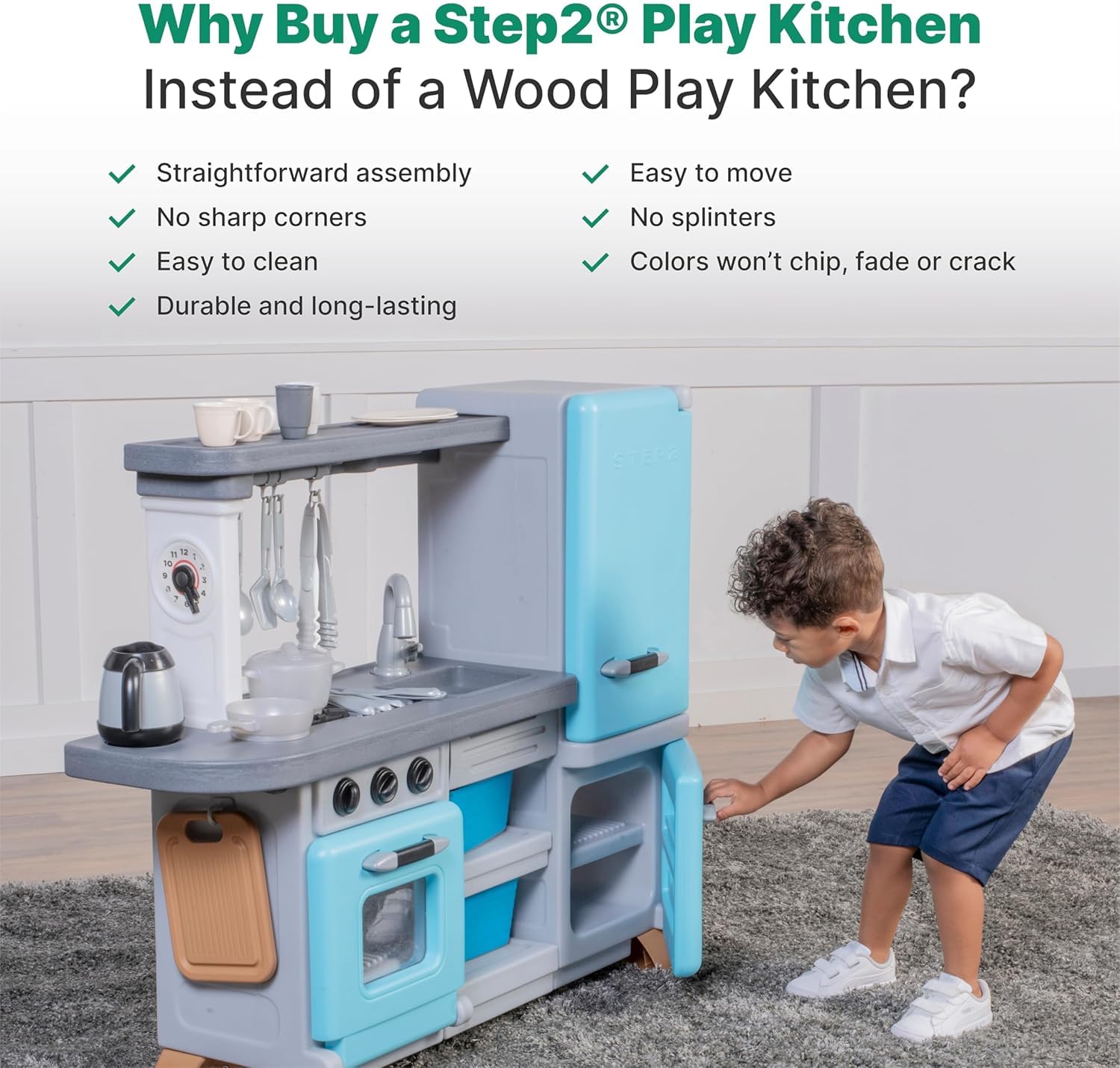Step2 Kids Kitchen Cooking Time Playset, Indoor/Outdoor Kitchenette, Interactive Play with Lights and Sounds, Made of Durable Plastic, Includes 23 Piece Toy Accessories, for Toddlers 2+ Years Old