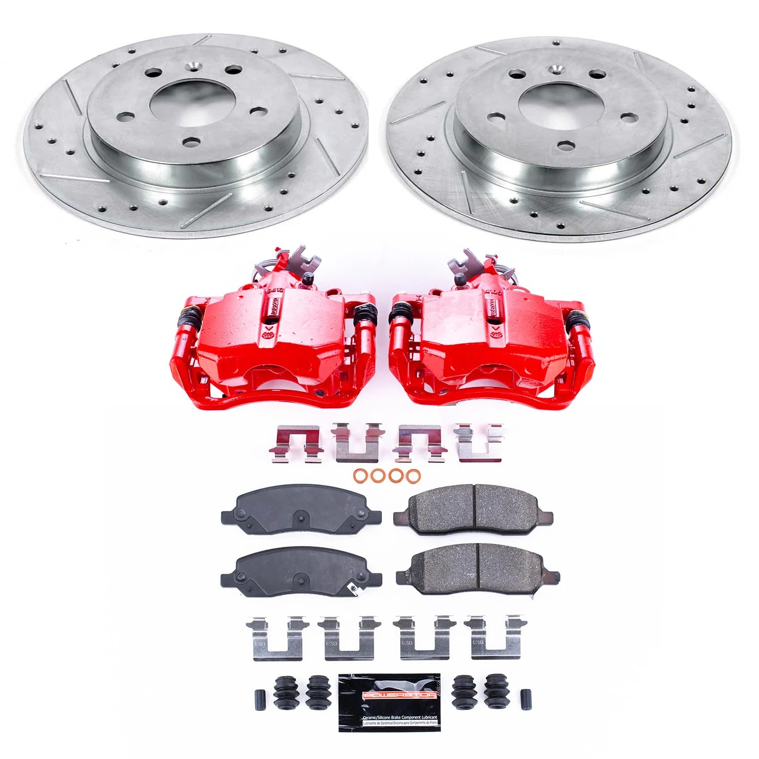 Power Stop Z23 Evolution KC4658 Rear Caliper Kit-Rotors, Carbon-Fiber Ceramic Brake Pads, Calipers For Buick Lucerne 2006-2011, Cadillac DTS 2006-2011 [Model Specific]
